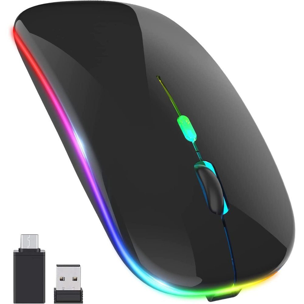 GelldG PC Maus Kabellose LED Wiederaufladbare Leise Funkmaus Laptop Maus  Maus
