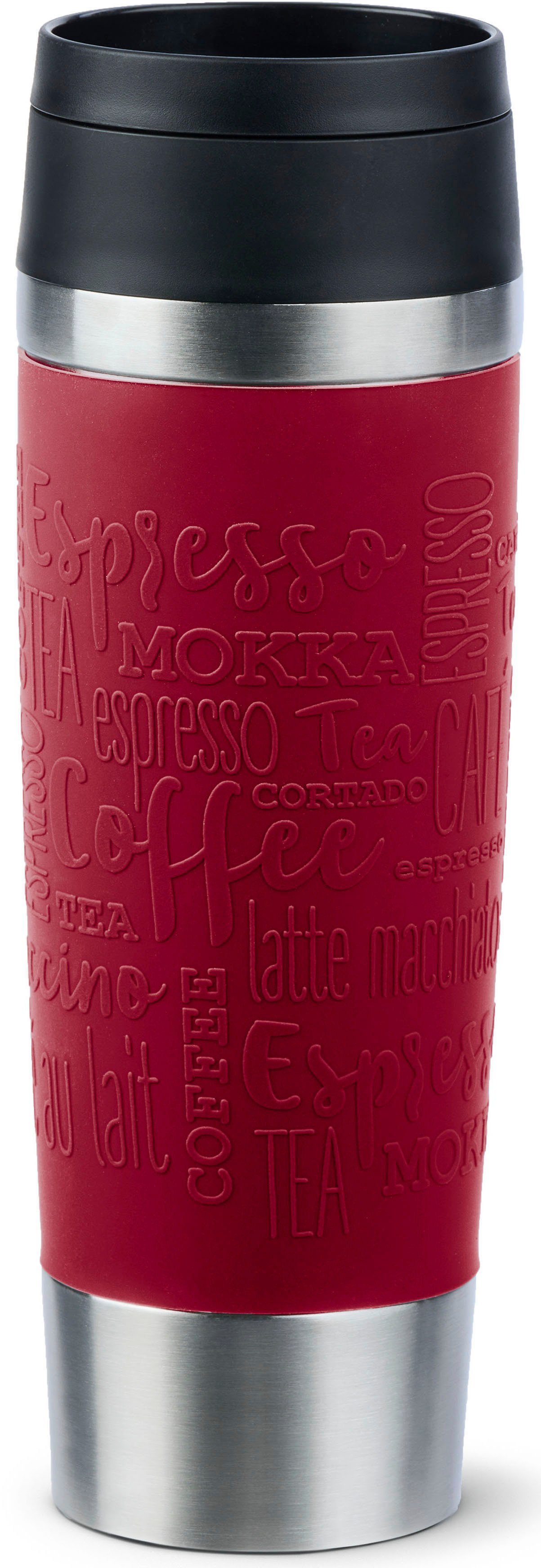 Emsa Thermobecher Travel Mug Classic, mit 360°-Trinköffnung, auslaufsicher, rutschfest, Edelstahl, Kunststoff, Silikon, 4h heiß, 8h kalt - 360 ml / 6h heiß, 12h kalt - 500 ml, 100% dicht