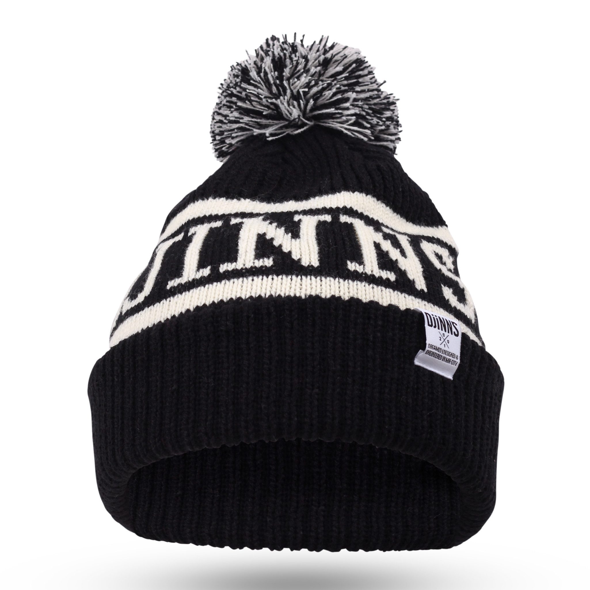 Djinns Bommelmütze Djinns RBB LSCC Record Beanie Black/Offwhite (Beanie, Beanie, Strickmütze, Bommelmütze)