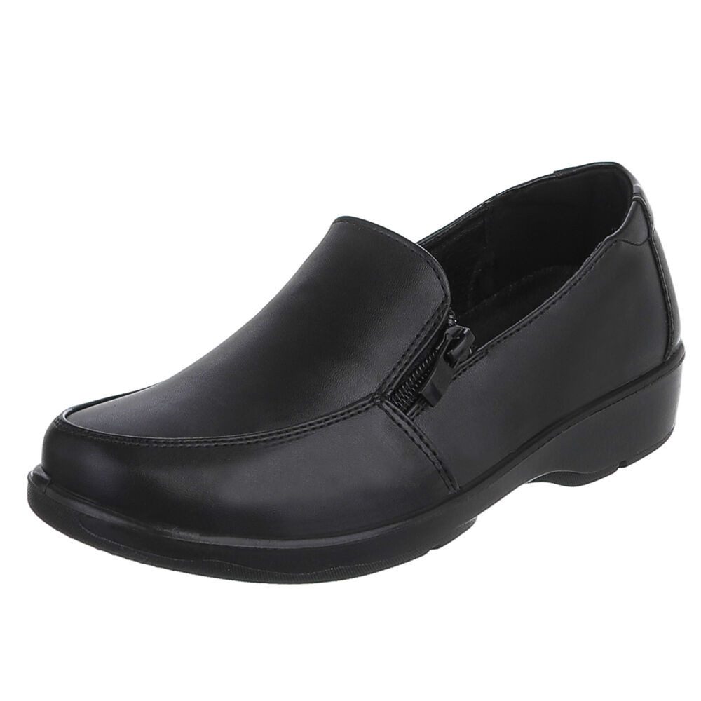 Ital-Design Damen Slipper mit Reißverschluss und Komfortsohle Mokassin (91783514) Blockabsatz Schnürer in Schwarz