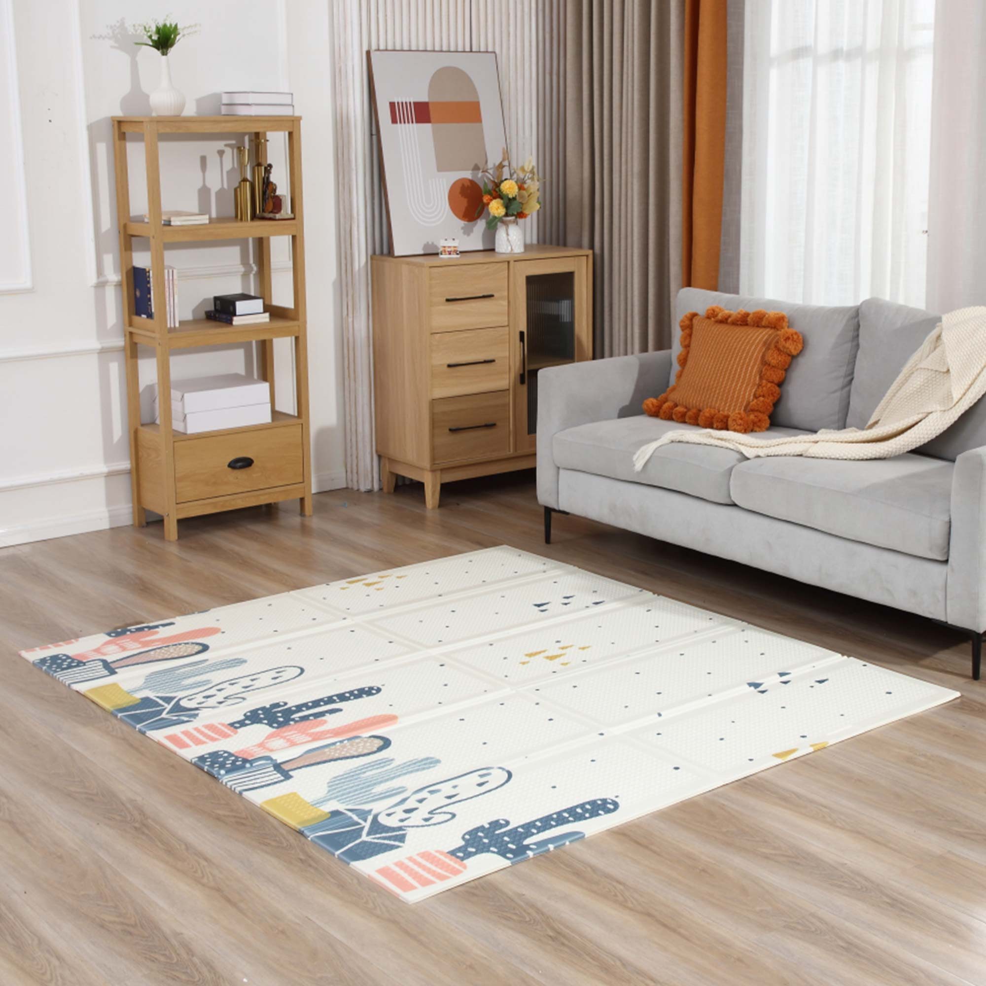 Baby Vivo Spielmatte Spielteppich für Kinder doppelseitig mit Straße 200 x 180 cm - Kaktus