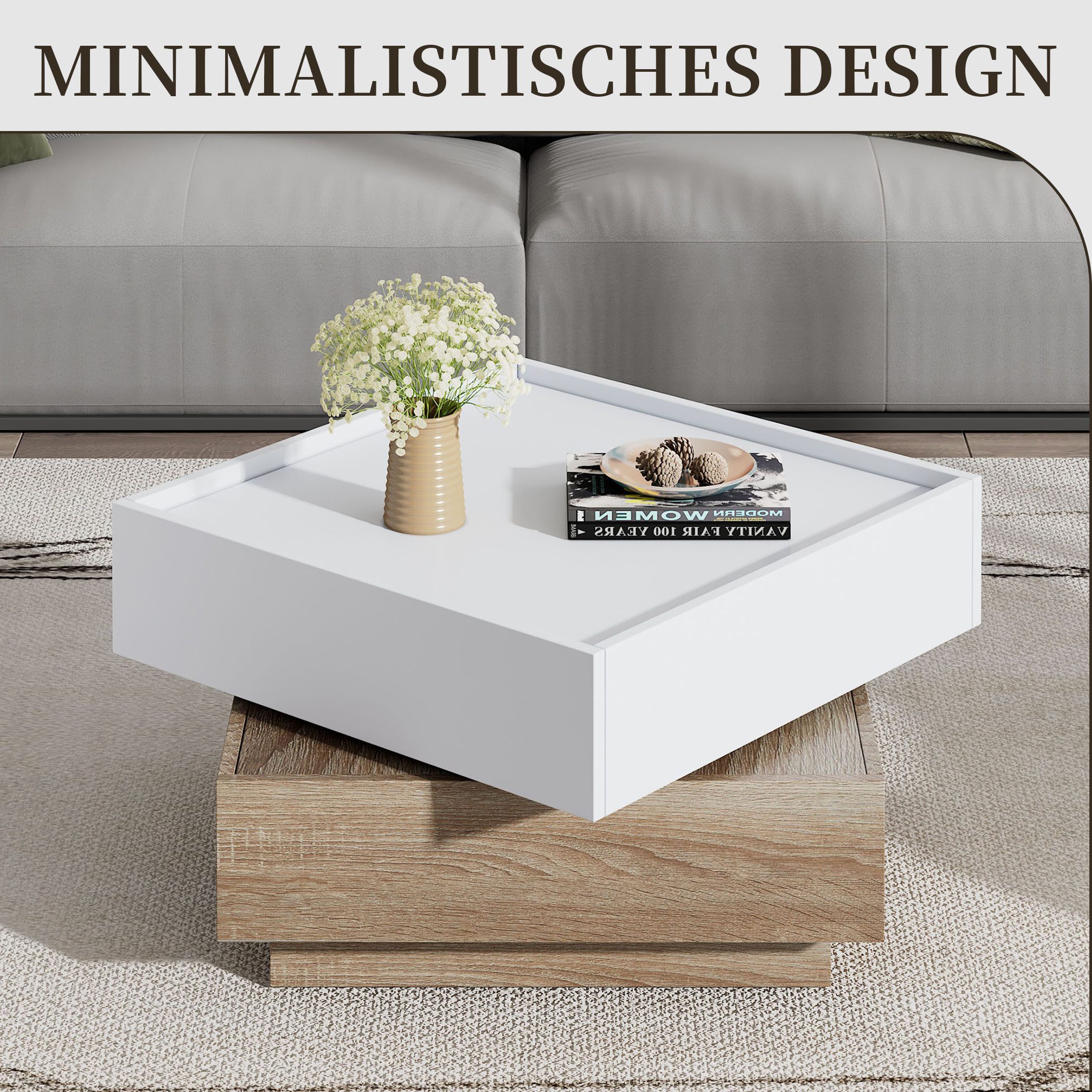 SeedWave Couchtisch Sofatisch, 360° Drehbare Ober-Tischplatte, 2 Grifflosen günstig online kaufen