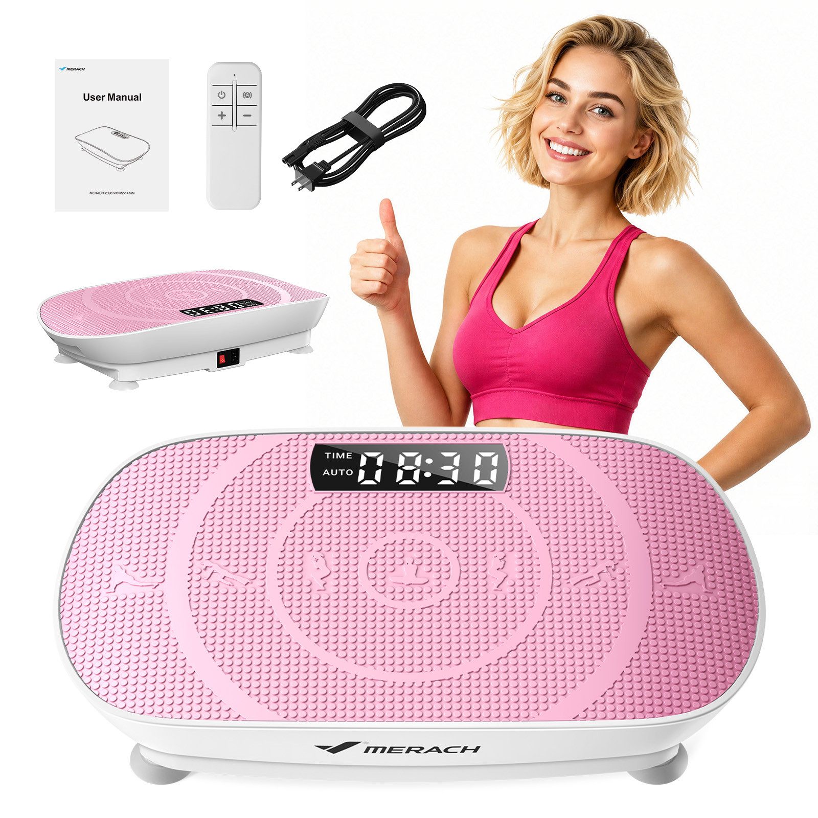 MERACH Vibrationsplatte Mini-Vibrationsplattform mit LED-Display, 100 W, 10 Intensitätsstufen, mit Fernbedienung, für Ganzkörpertraining zu Hause, bis 150 kg
