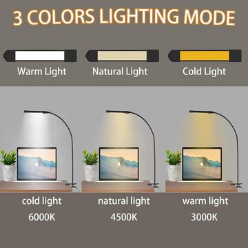 Jioson Klemmleuchte LED Schreibtischlampe, Clip-on-Lampe, 3 Farbtemperatur, Warmweißes Licht/natürliches Licht/weißes Licht, 40cm hohe, flexible 360° Schwenkbare Klemmleuchte