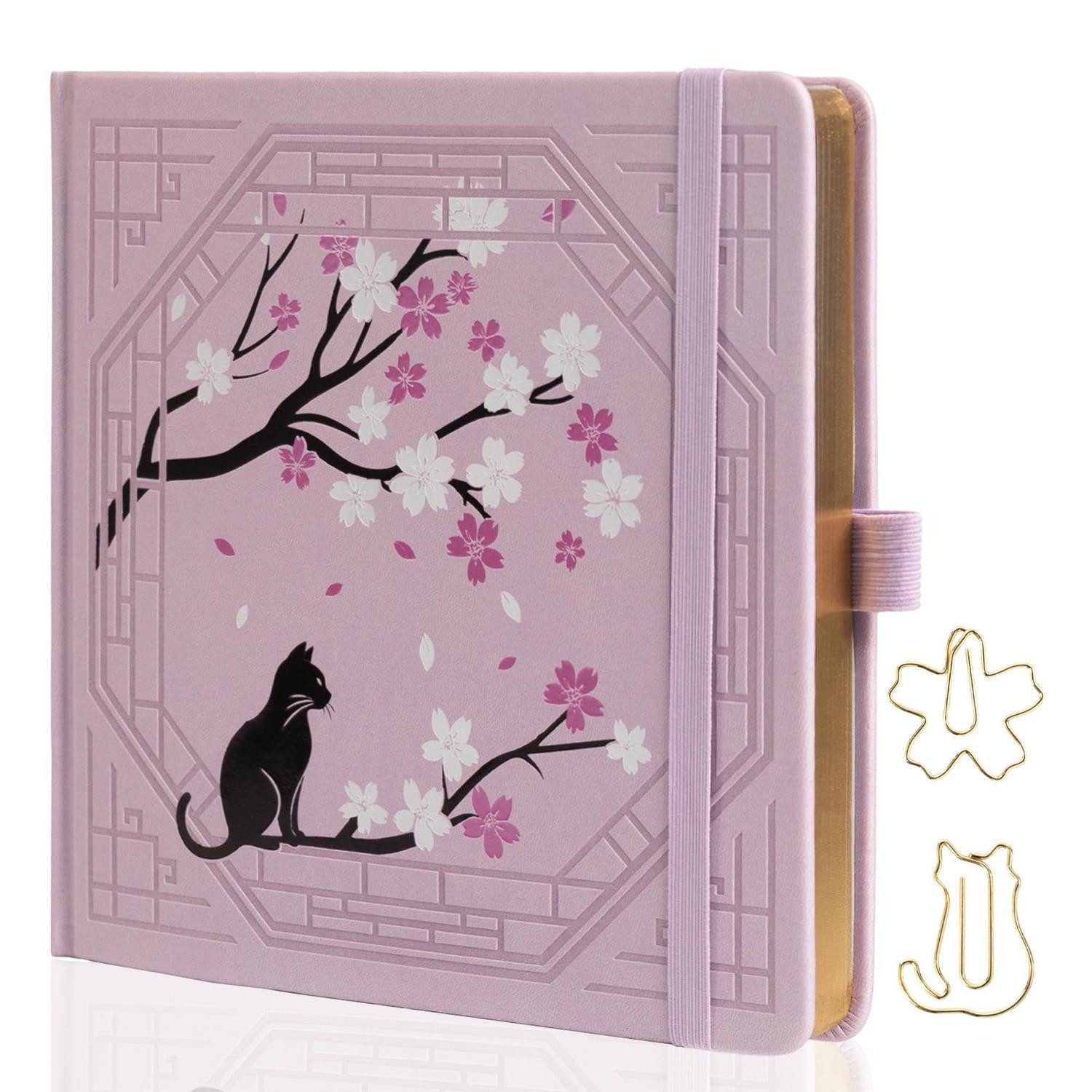 LuxusKollektion Tagebuch Tagebuch Quadratisch Gepunktet Katze Sakura Rosa