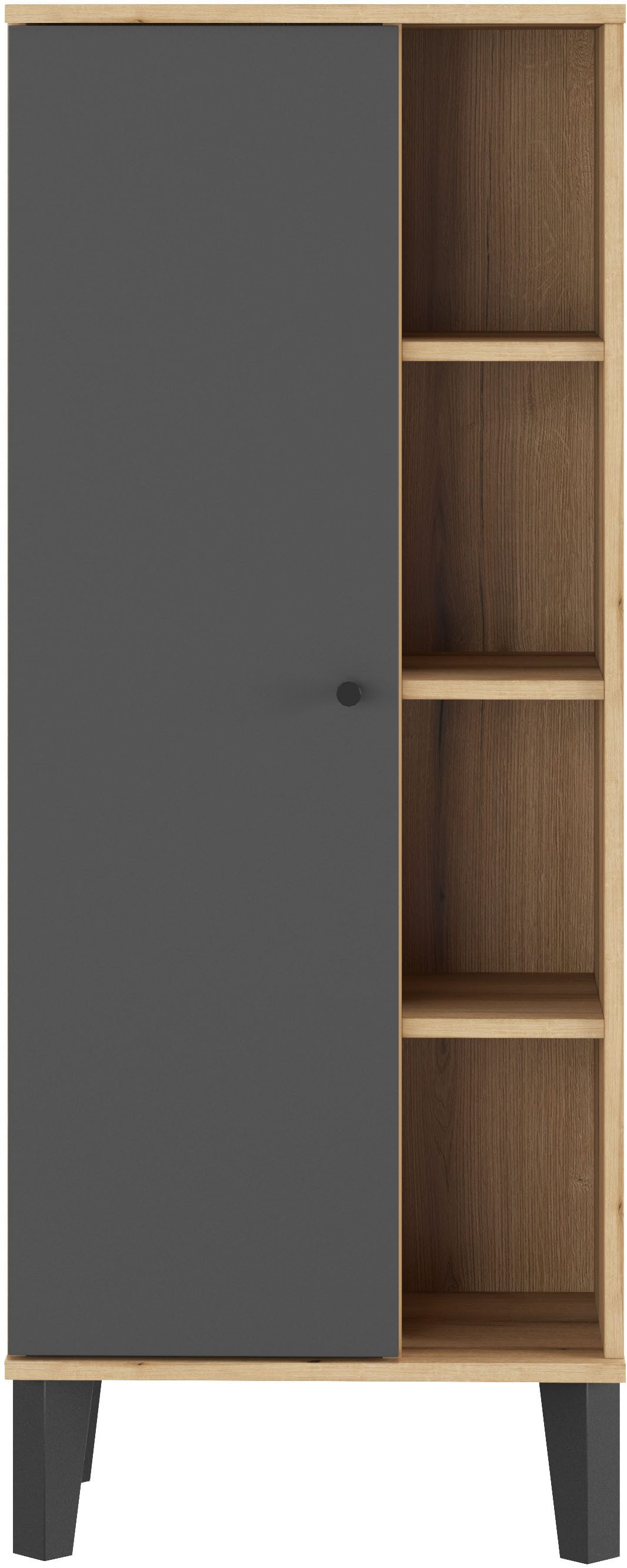 Home affaire Stauraumschrank Oslo, Badschrank mit Knopfgriff, Hochschrank im skandinavischen Design in der Türfarbe Weiß oder Grau verfügbar, ausreichend Stauraum