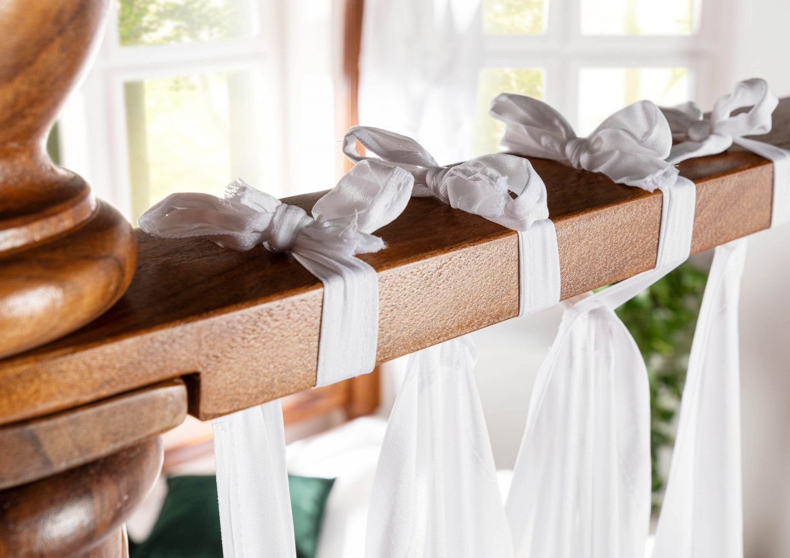 Massivmoebel24 Massivholzbett (Himmelbett Akazie 140x200x224 honig lackiert OXFORD #0244), Himmelbett Akazie 140x200x224 honig lackiert OXFORD #0244