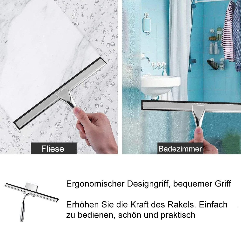 HUGERSTONE Duschabzieher Edelstahl Abzieher Dusche mit Halterung, Fensterabzieher für Dusche, (1-St., 25 cm Fensterwischer Kein Einbau Erforderlich), Für die Reinigung von Badezimmerglas, Autofenstern, Tischplatten