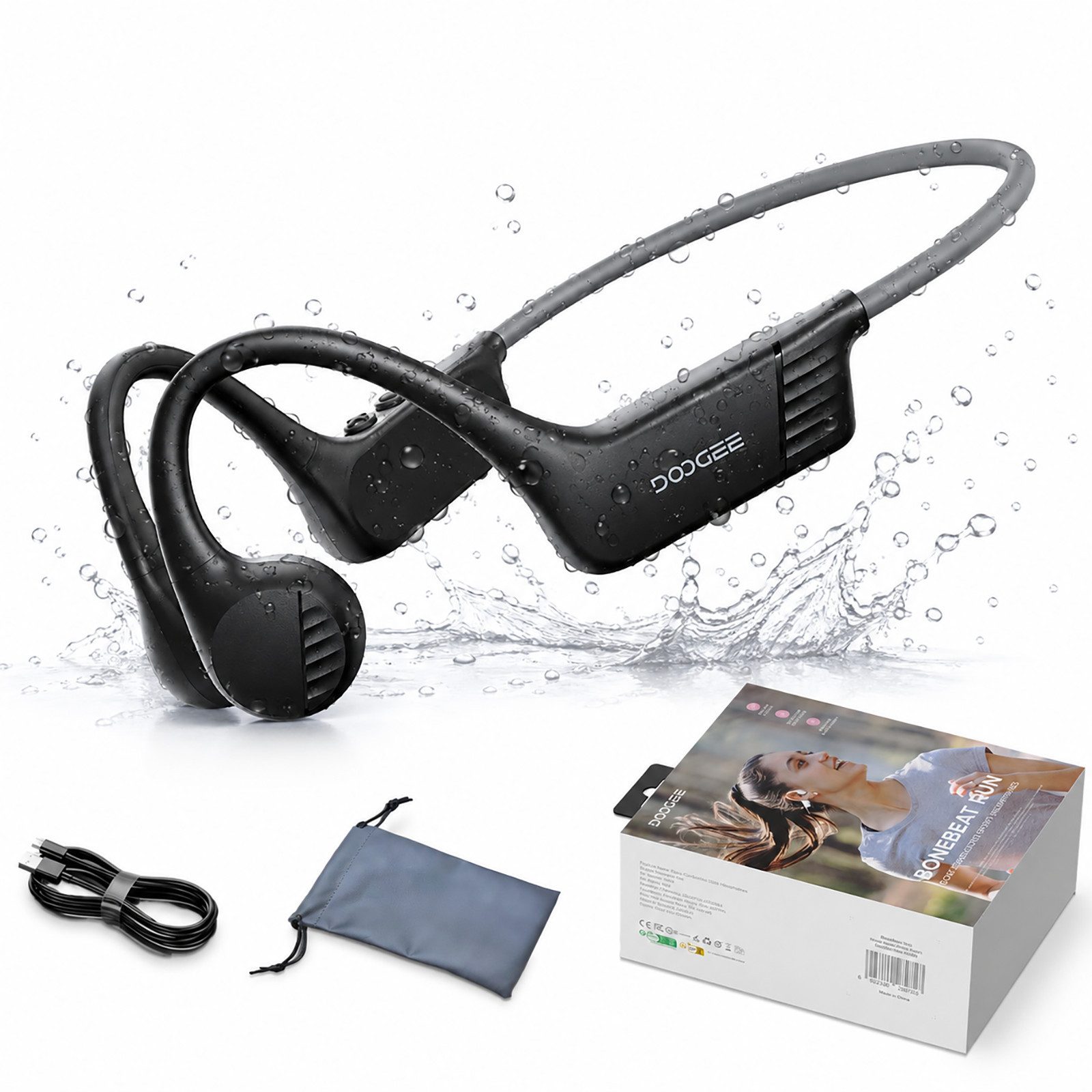 DOOGEE knochenleitungskopfhörer open aer bluetooth kopfhörer sportkopfhörer Bluetooth-Kopfhörer (Bluetooth, IP66 Schweißresistent,10 Stunden Akkulaufzeit, Dualgeräte-Verbindung)