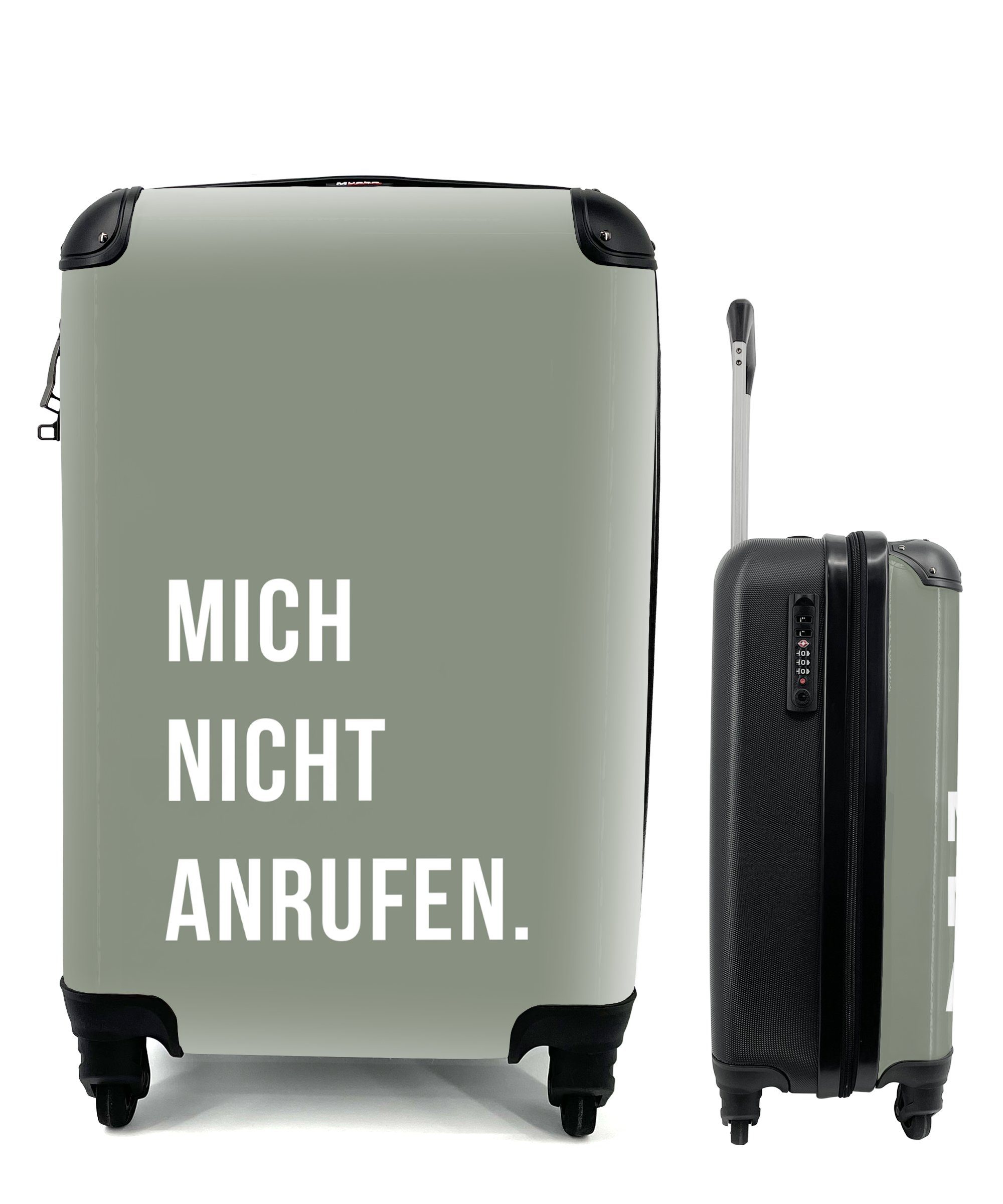 MuchoWow Handgepäckkoffer Zitate - Mich nicht anrufen - Olivgrün, 4 Rollen, Reisetasche mit rollen, Handgepäck für Ferien, Trolley, Reisekoffer