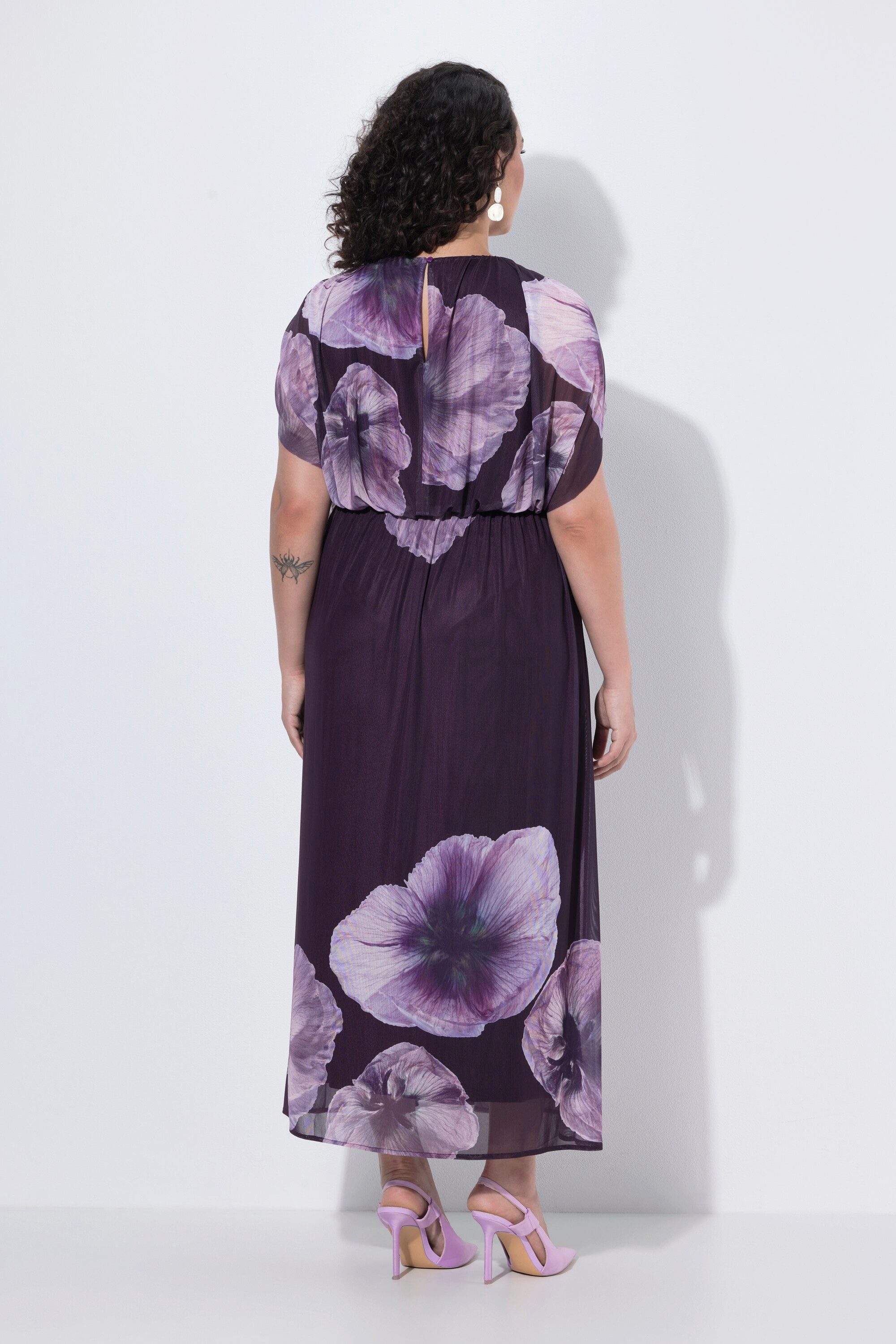 Ulla Popken Abendkleid Maxikleid Blüten Rundhals Ballon-Oberteil ärmellos – Bild 3 von 4