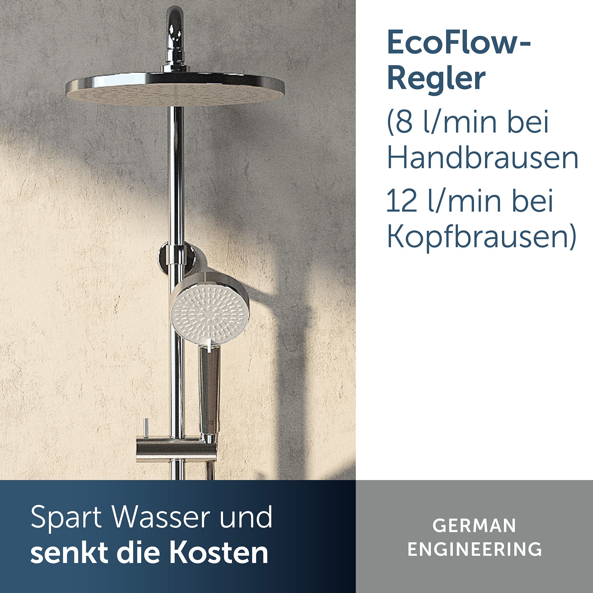 Ideal Standard Duschsystem Alero, Wasser- & Energiesparend, CoolBody-Technologie, Einfache Reinigung