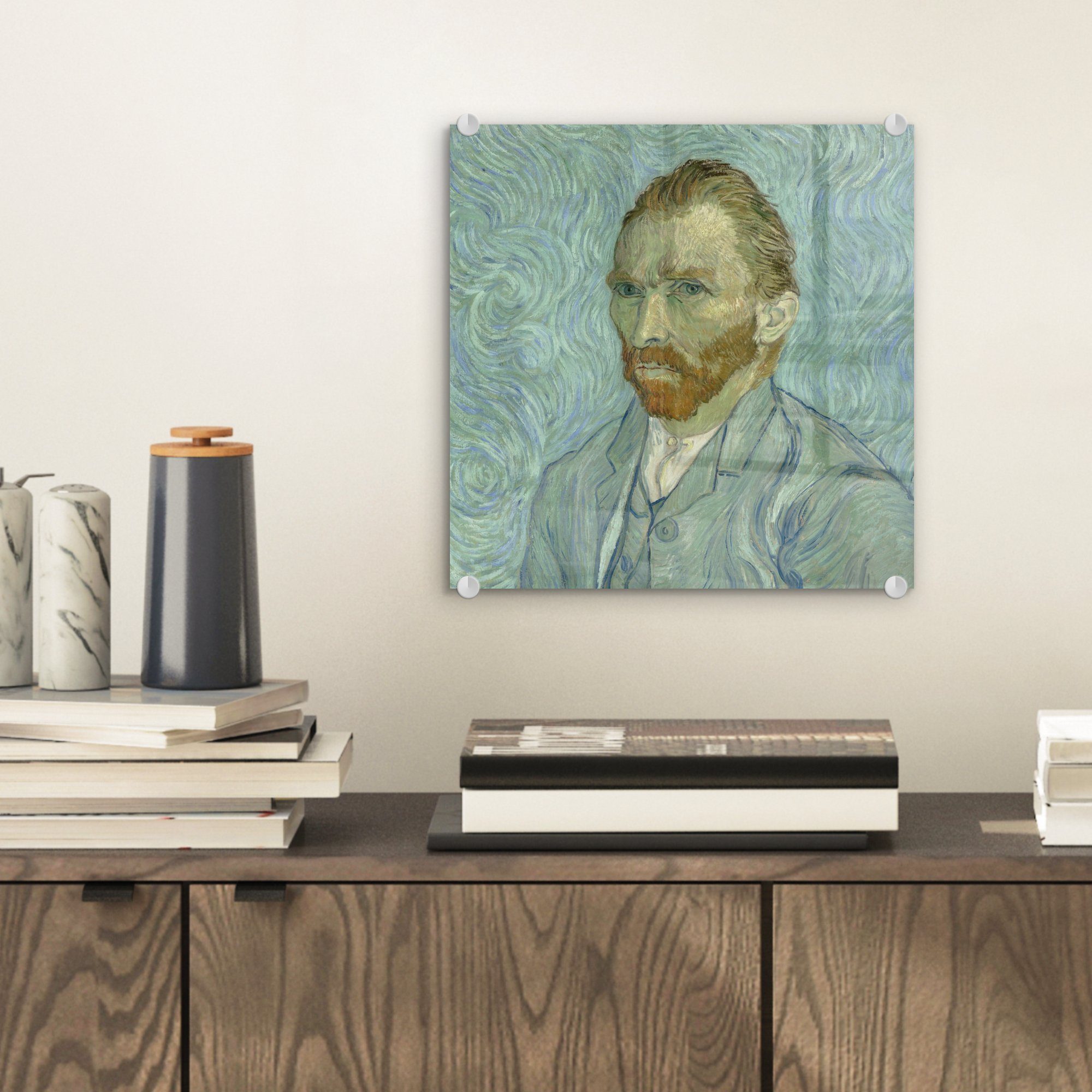 Gogh, St), Foto Selbstporträt (1 auf - Wanddekoration van Wandbild Gemälde Glas - auf von Acrylglasbild Bilder - MuchoWow Glasbilder Vincent - Glas