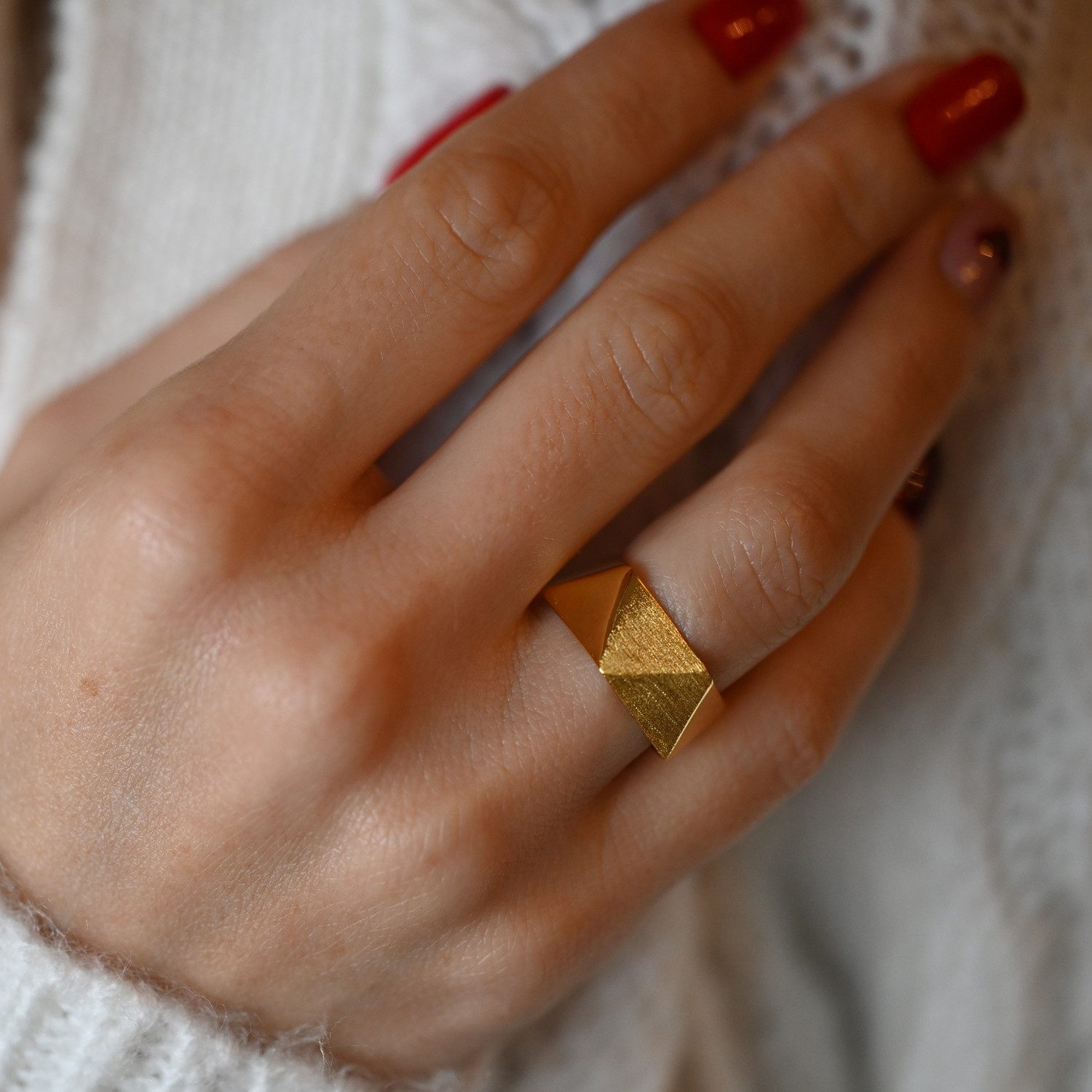 Runde Perlé Silberring Geometrischer Ring, handgefertigter Ring, 925er Silber, 18K Gold