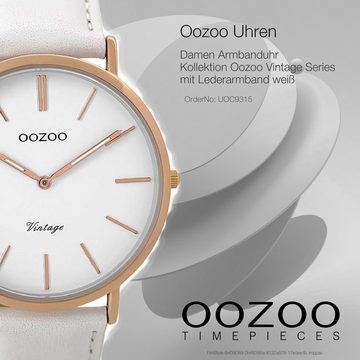 OOZOO Quarzuhr Oozoo Damen Armbanduhr weiß, (Analoguhr), Damenuhr rund, groß (ca. 40mm), Lederarmband weiß, Fashion