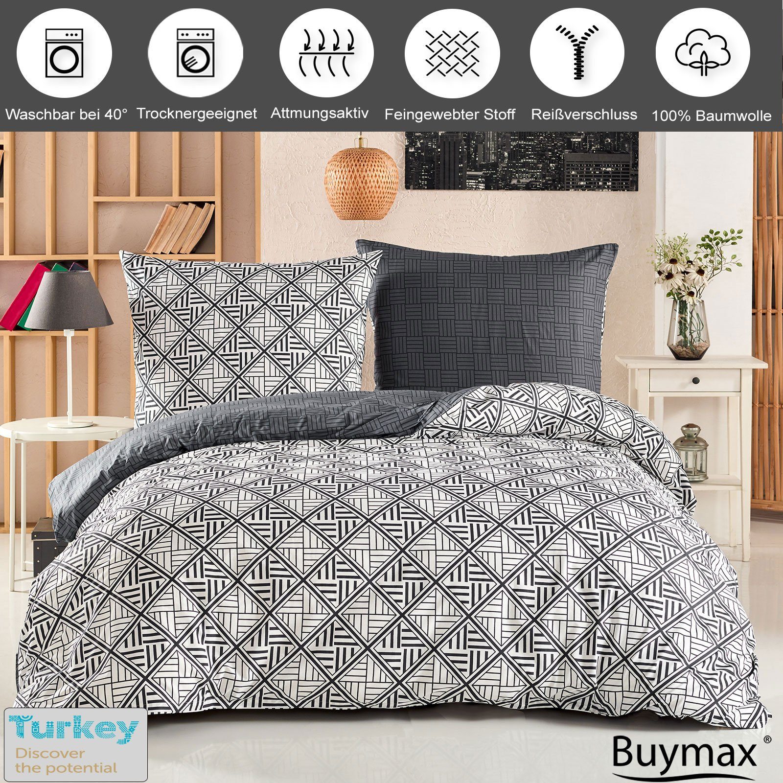 Buymax Bettwäsche Sale, Renforcé, 3 teilig, Bettbezug Set, 100% Baumwolle 2 günstig online kaufen