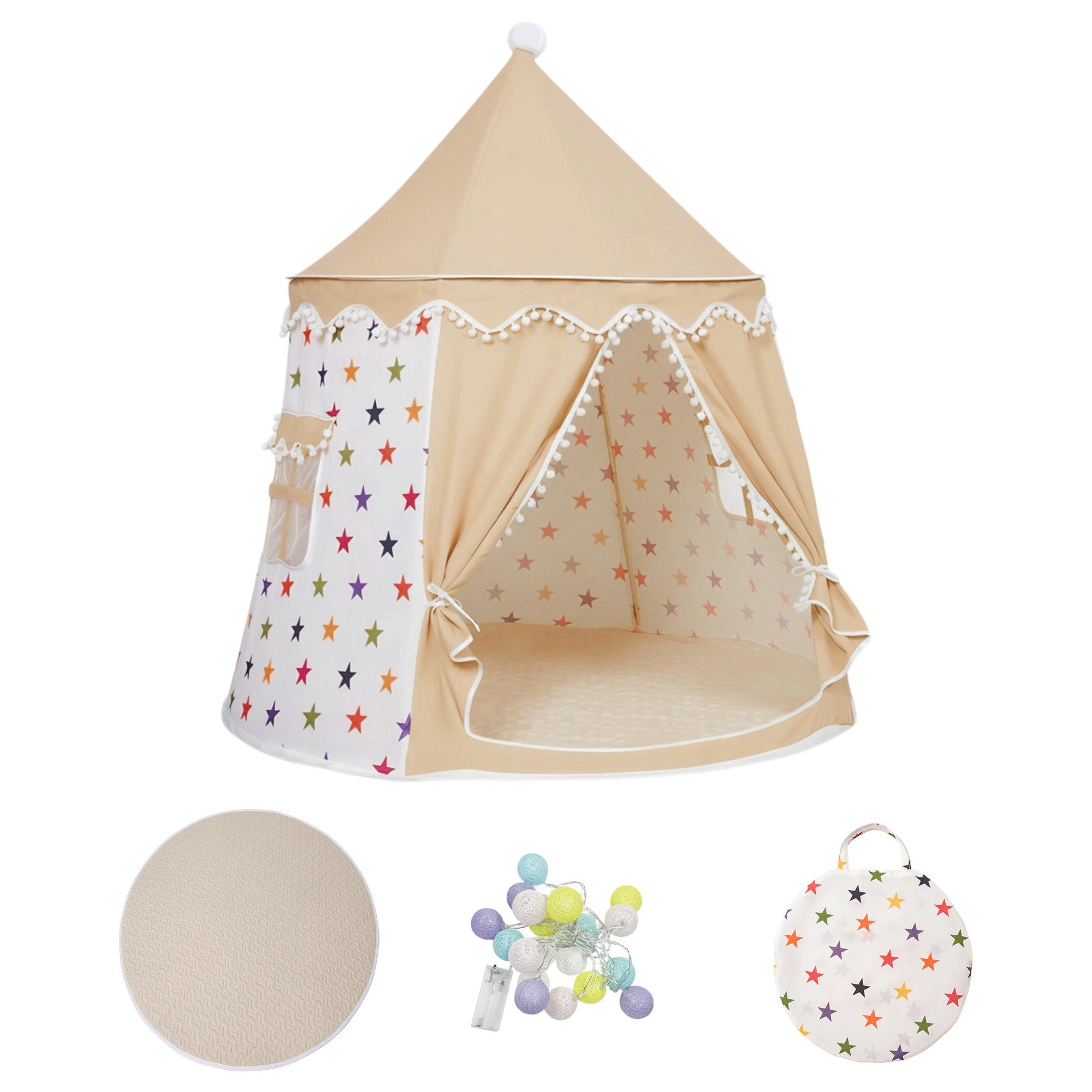 SEHAUSEU Spielzelt Kinderzelt Spielhaus mit Bodenmatte, Lichterkette und Tragetasche