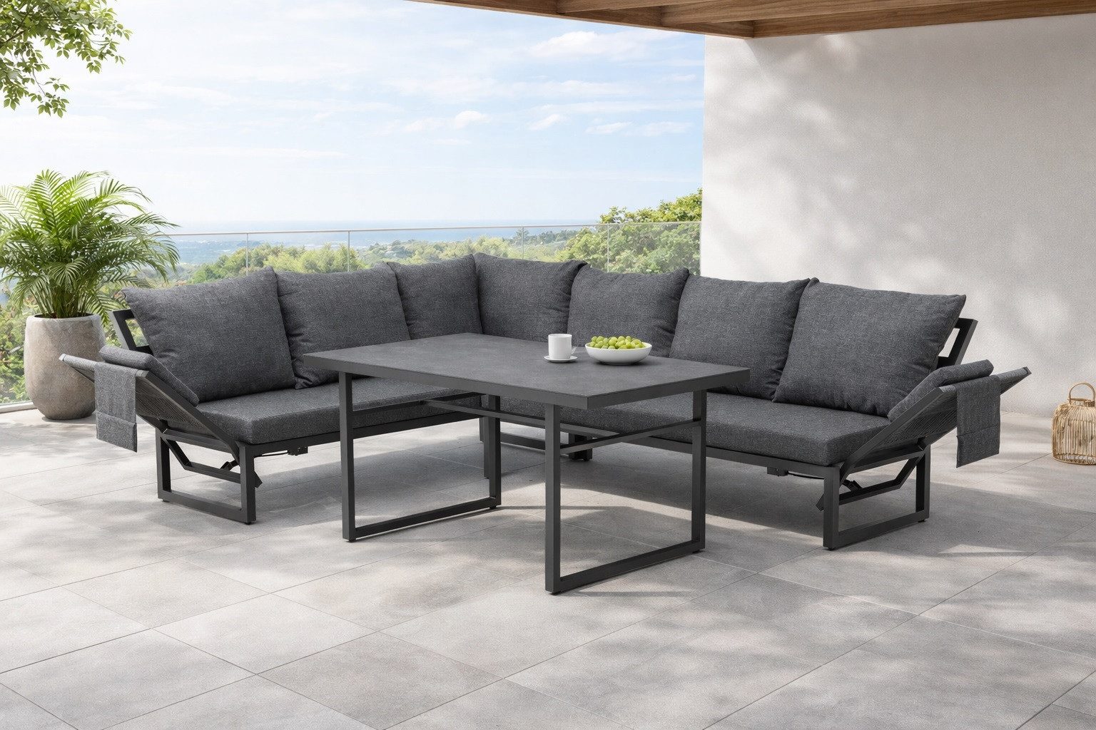 Gardissimo Gartenlounge-Set San Remo anthrazit Dining Eck Lounge Set mit hohen Tisch, (Spar-Set, 3-tlg., komplett-Set), mit stufenlos verstellbaren Armlehnen / wetterfest