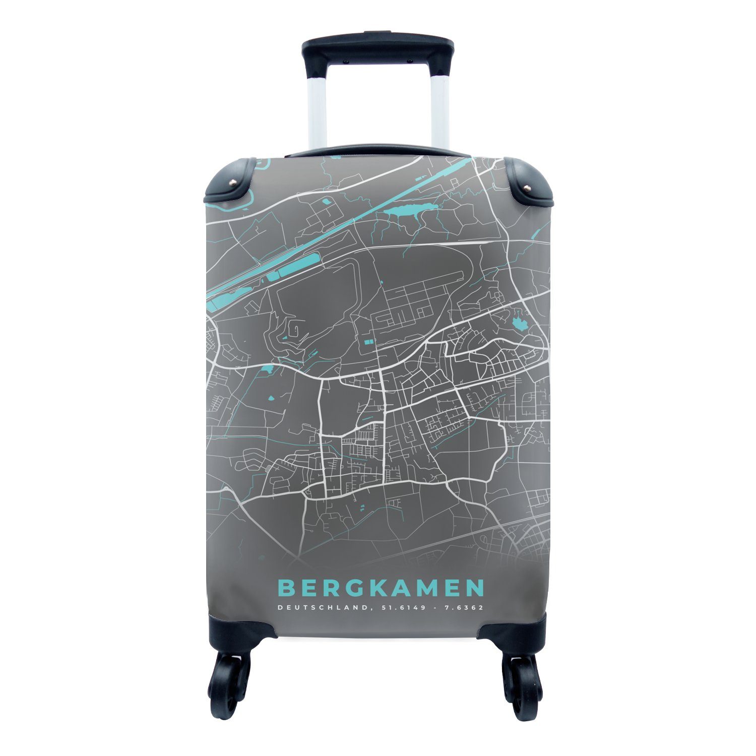 MuchoWow Handgepäckkoffer Stadtplan - Deutschlandkarte Handgepäck Rollen, 4 Karte, - Reisekoffer Ferien, Bergkamen Reisetasche mit - rollen, Blau für Trolley, 