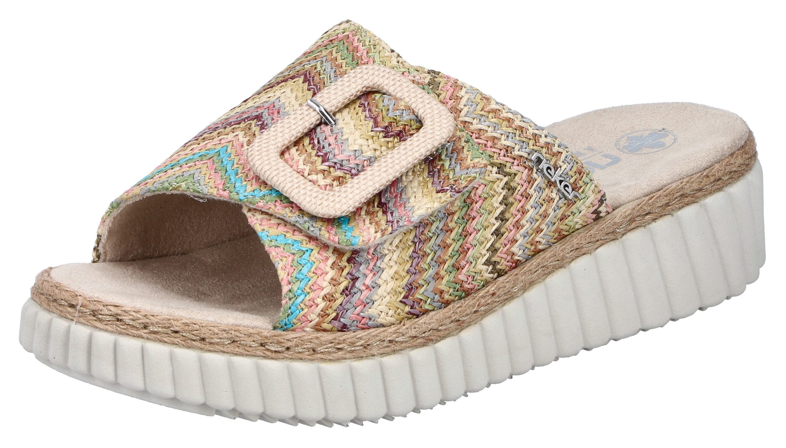 Rieker Keilpantolette Sommerschuh, Strandschuh, Hausschuh mit praktischem Klettverschluss
