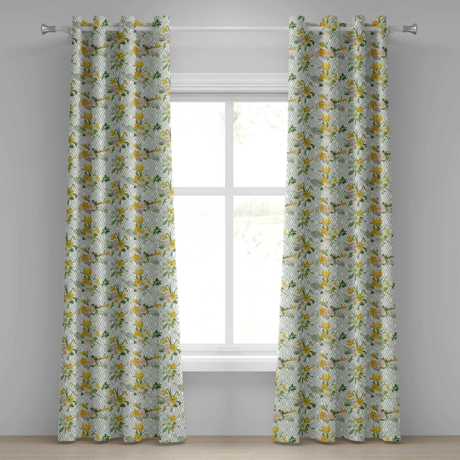 Gardine Dekorative 2-Panel-Fenstervorhänge für Schlafzimmer Wohnzimmer, Abakuhaus, Aquarell Blooming Blumennatur
