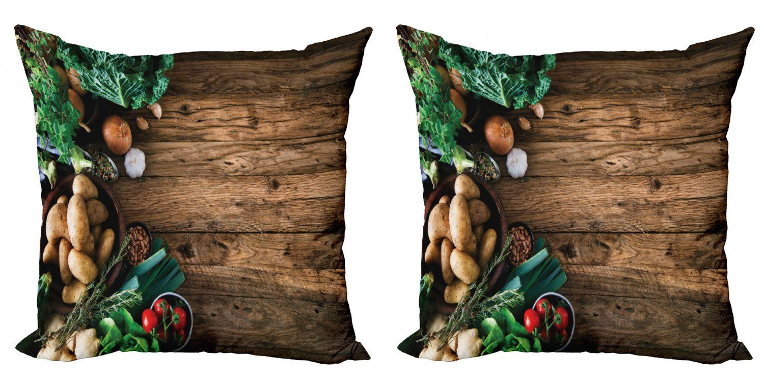 Kissenbezüge Modern Holztisch Doppelseitiger Abakuhaus Accent Digitaldruck, (2 Gemüse Stück), Ernte