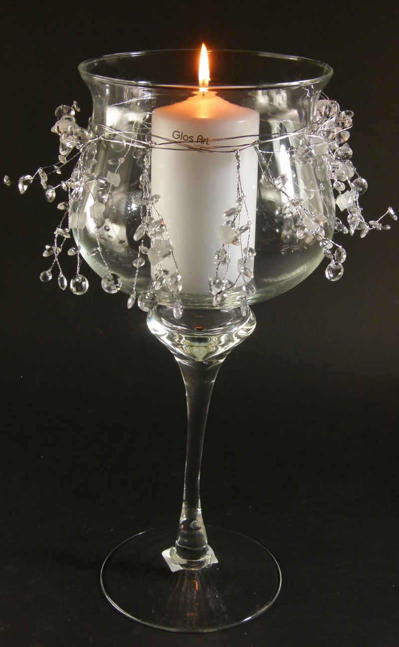 GlasArt Deko-Glas Windlicht Vase Dekovase 'Athena' Klarglas Pokal Kelch 38cm hoch Ø16cm + passender Dekokette (Deko-Set, Deko-Set aus zwei Teilen), Vielseitiges Gefäß