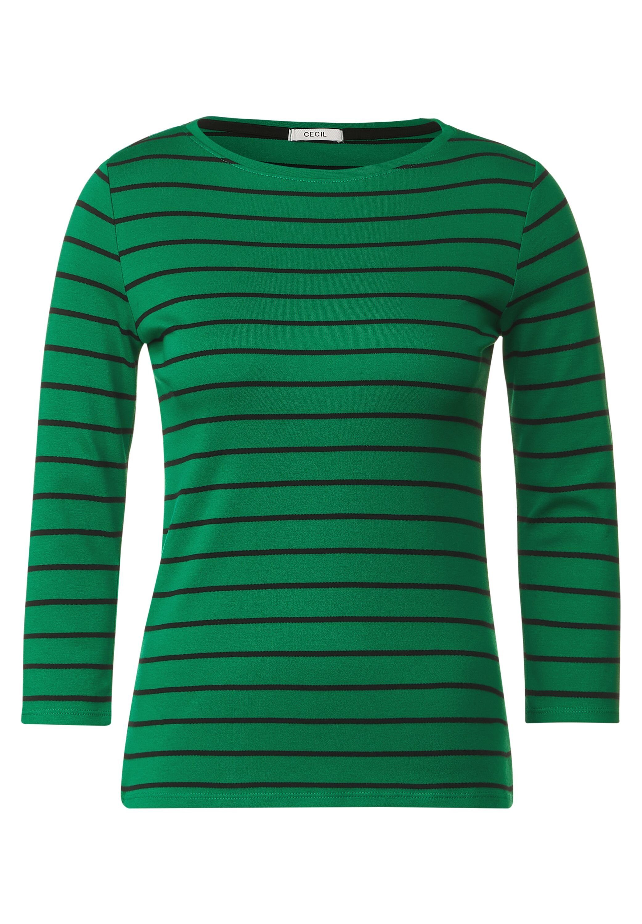green 3/4-langen Basic Streifenshirt Cecil Ärmeln easy mit 3/4-Arm-Shirt