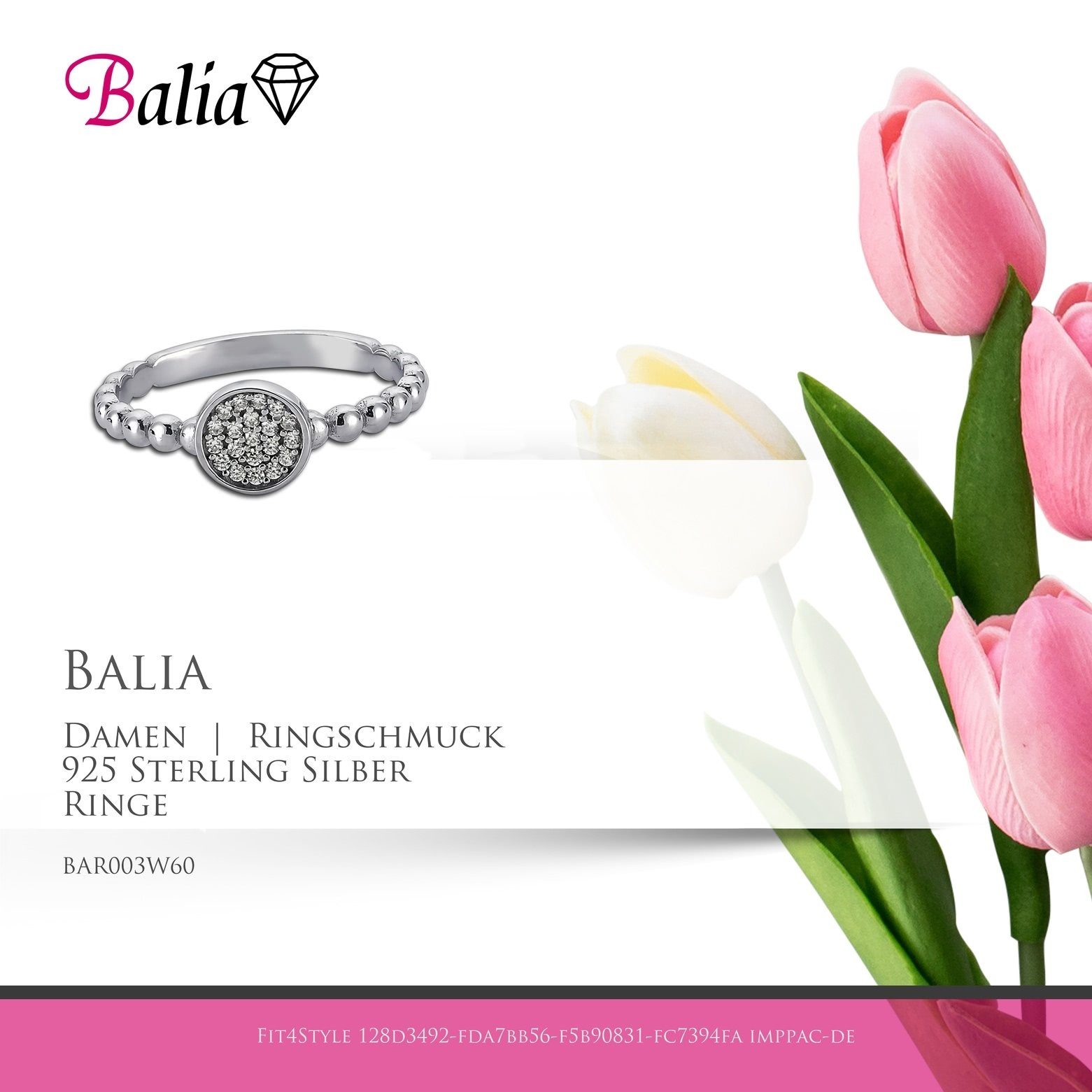 Damen 925 Damen Balia mit Ring Balia 60 Silberring Sterling Zirkoniakreis, Zirkonia (Fingerring), Silber für (19,1), weißen Ring