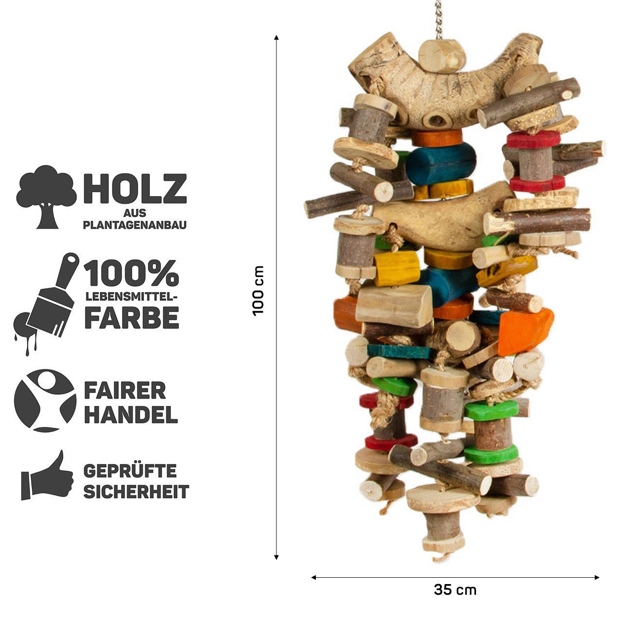 Happy Bird Vogelspielplatz Riesiges Papageien Shredderspielzeug, Giant Bam Tower aus Javaholz, 100 x 35 x 35 cm