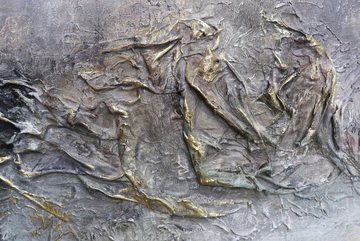 YS-Art Gemälde Trugschein, Abstraktes Leinwand Bild Handgemalt Schwarz Gold mit Rahmen