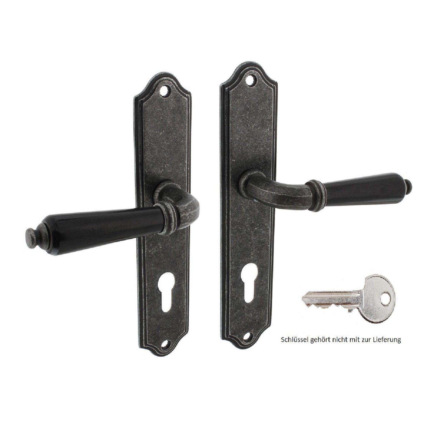 MS Beschläge Türbeschlag Antik Grau Langschild-Türdrücker Griff Schwarz