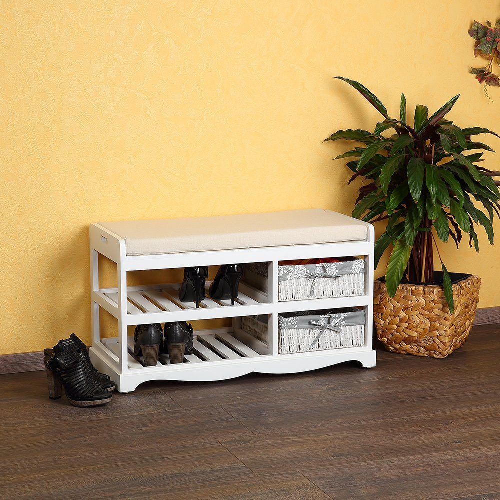 Mucola Sitzbank Sitzbank Schuhschrank Schuhregal Truhenbank Körben Holz Kissen Bank (Stück), Ein idealer Ordnungshelfer für jeden Haushalt