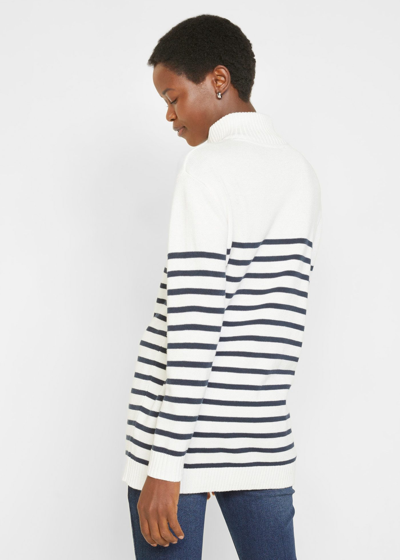 bonprix Troyer mit Reißverschluss und Stehkragen, im Streifenlook günstig online kaufen