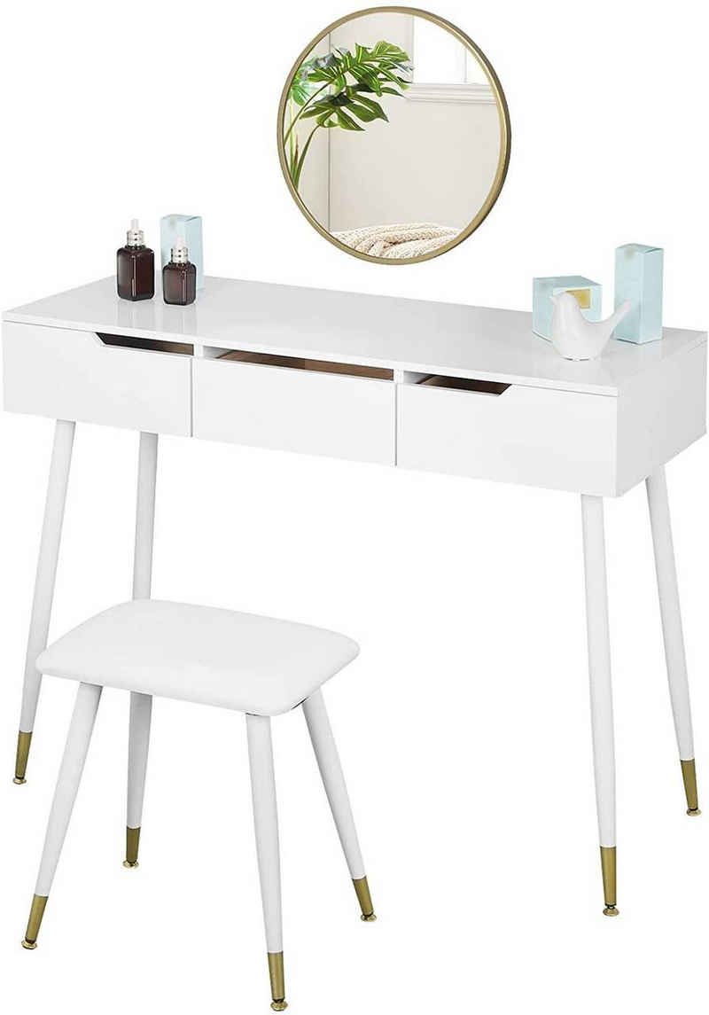 Woltu Schminktisch (1-St., Frisiertisch mit 3 Schubladen, große Tischplatte 100x40cm), Modern Kosmetiktisch Schreibtisch, Weiß