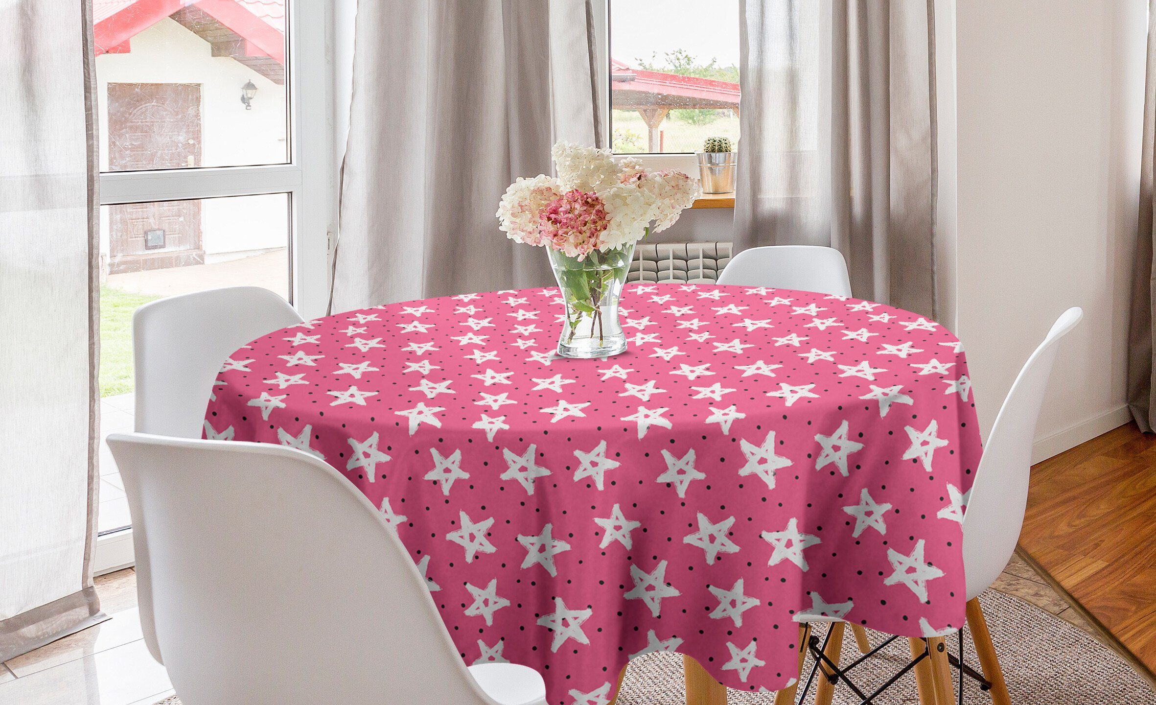 Abakuhaus Tischdecke Kreis Tischdecke Abdeckung für Esszimmer Küche Dekoration, Rosa Tupfen Grunge Sterne Spots
