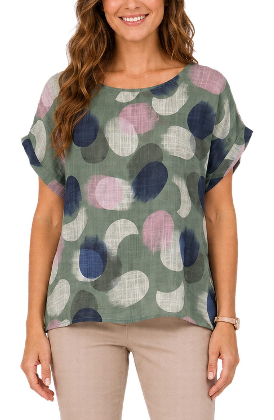 dy_mode Kurzarmbluse Kurzarm Bluse Baumwollshirt Damen Blusenshirt Elegantes Tunika Shirt