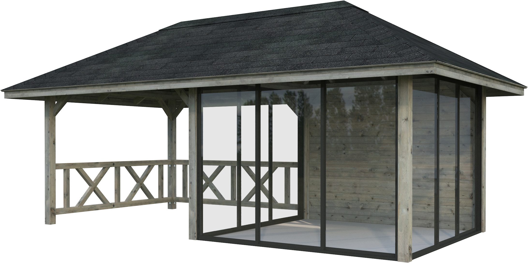 Palmako Gartenhaus Bianca 16,6 m², Set 204 Slide, BxT: 672x384 cm