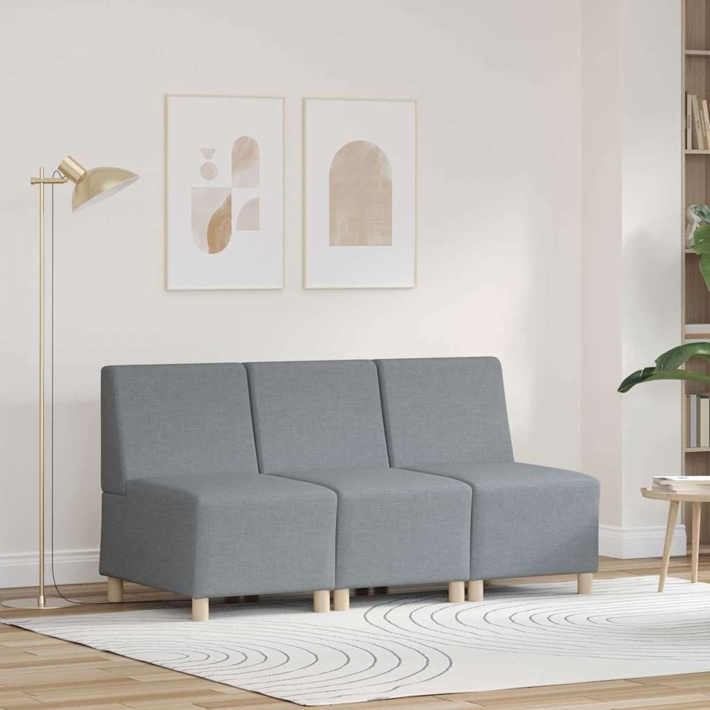 vidaXL Sofa Modulares Armfreies Sofa 3 Stk. Hellgrau Stoff, 3 Teile