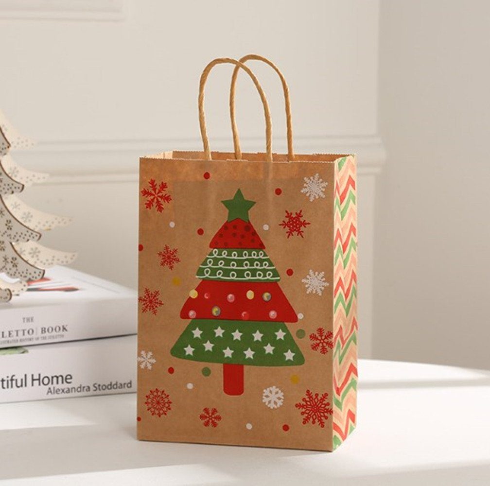 XDeer Geschenkpapier 4 Stk Geschenktüten Weihnachtstüten Weihnachten,Kraftpapier Tüten Papier Wiederverwendbar Geschenkverpackung Set, mit Henkel