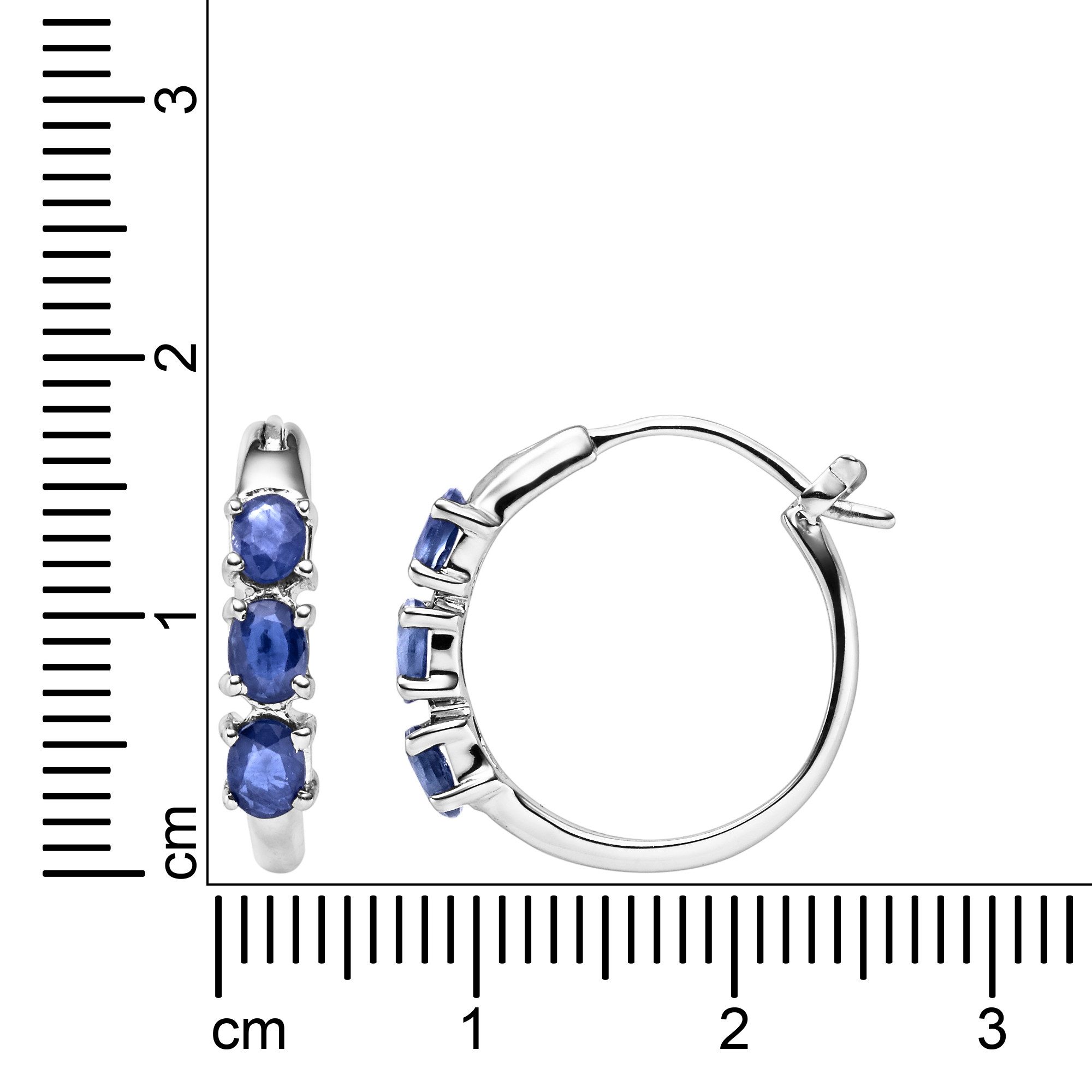 Vira Jewels Paar Creolen Silber 925 rhodiniert mit 6 blauen Saphir-Steinen günstig online kaufen