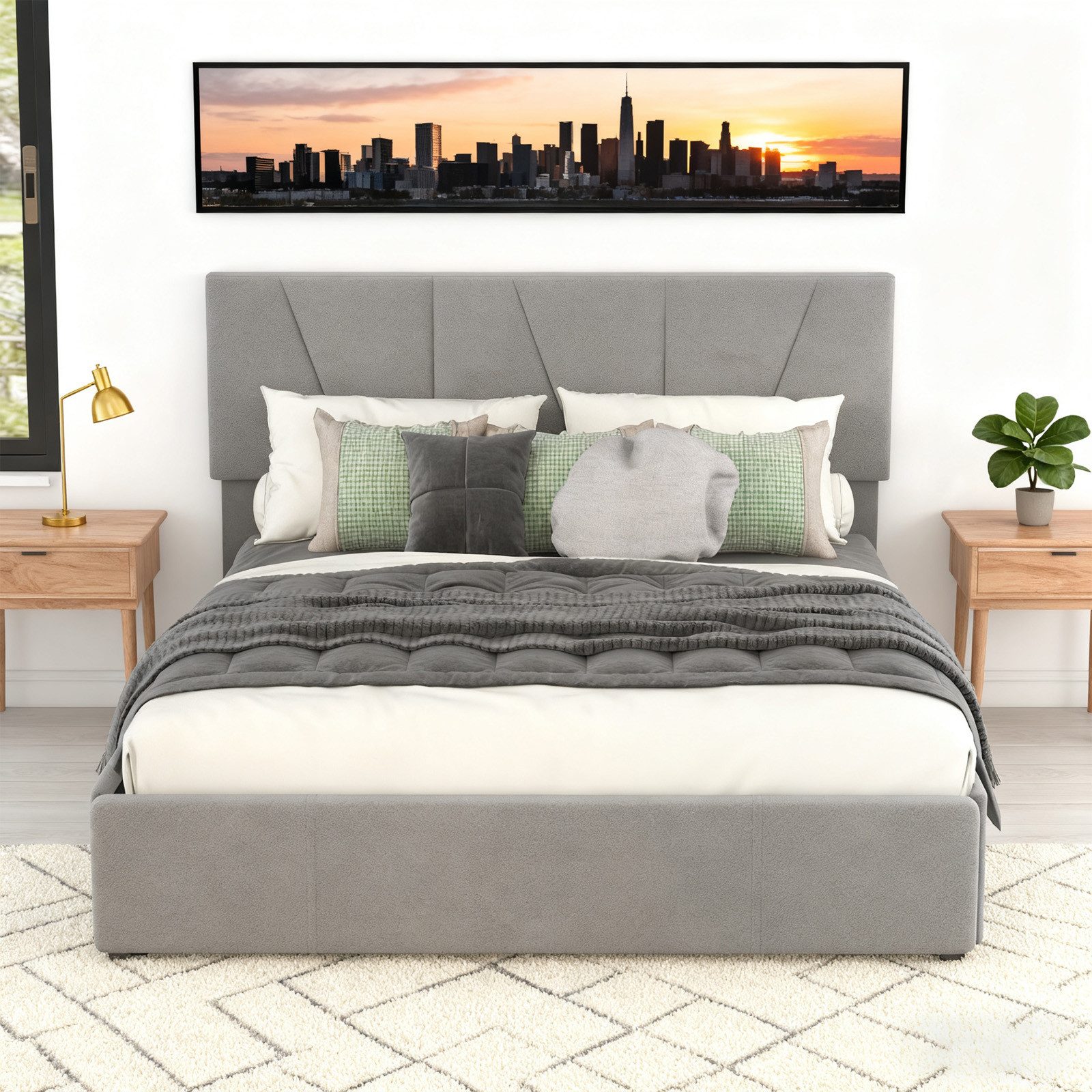 MODFU Bett mit verstellbarem Kopfteil und 4 seitlichen Schubladen (Doppelbe günstig online kaufen