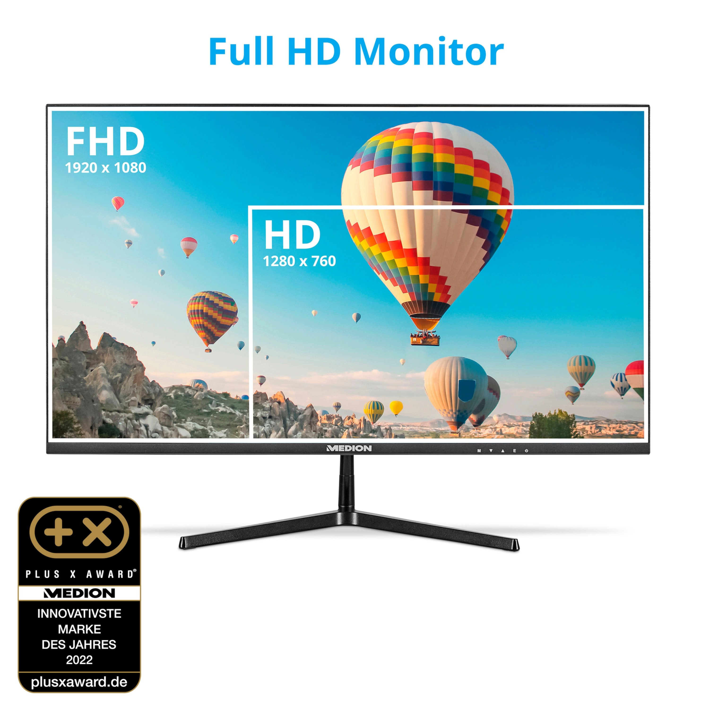Medion® Widescreen Monitor MEDION® AKOYA® P52218 (MD 20150) Gaming-Monitor (54.6 cm/21.5 ", 1920x1080 px, 1080p Full HD, 14 ms Reaktionszeit, Full-HD Display)