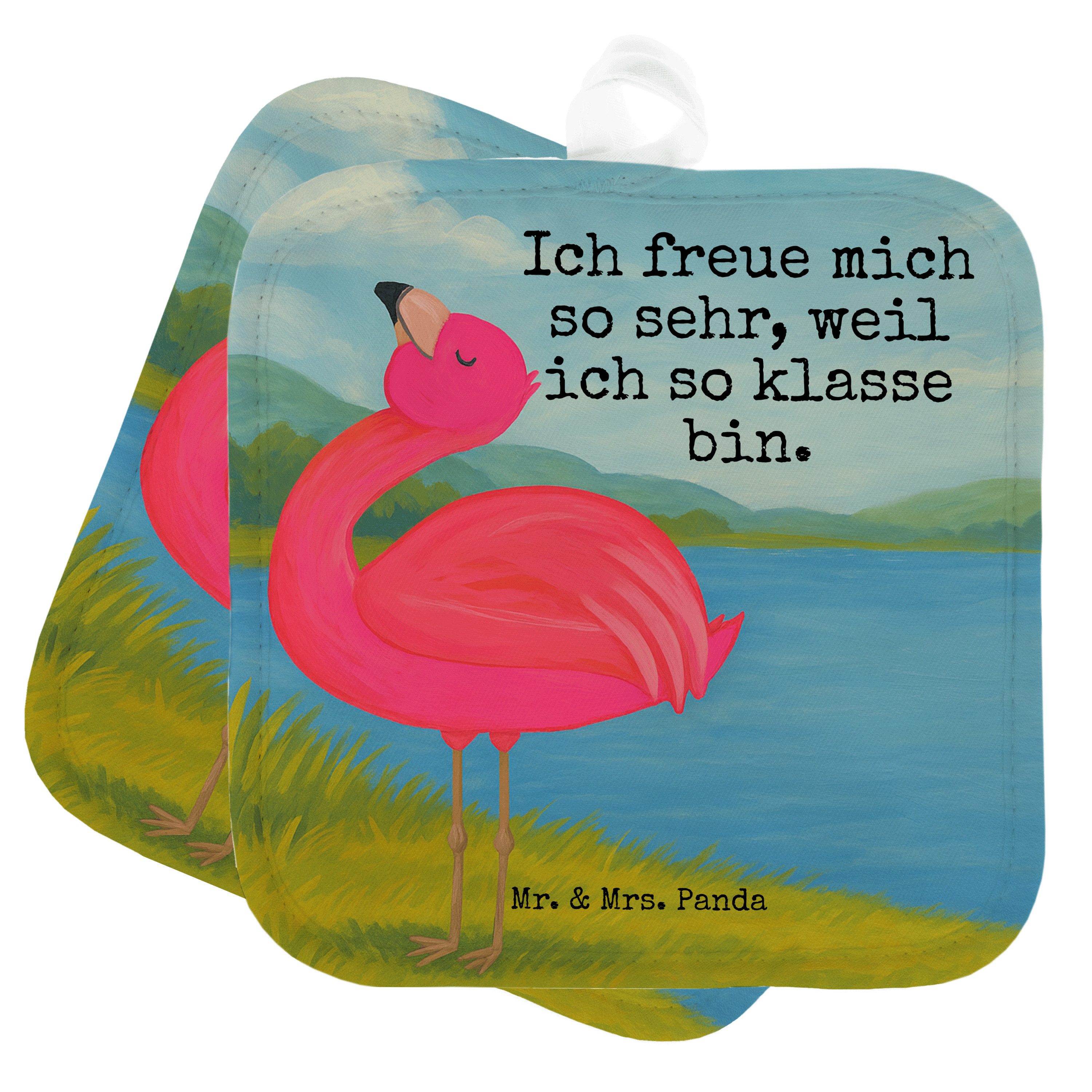 Mr. & Mrs. Panda Topflappen Flamingo Stolz Design, Topflappen, Weiß, Rosa, Topflappen Set, Freund, (Packung), Stolz Freundin Doppel Topflappen