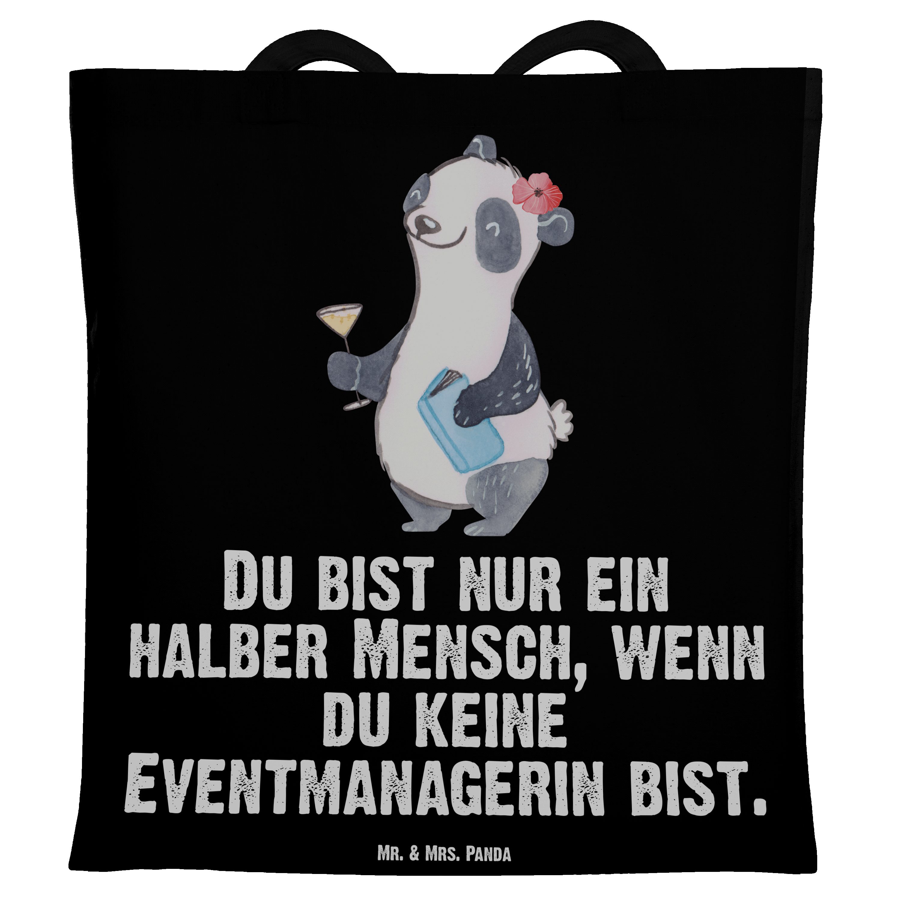Eventmanagerin Herz Schwarz Panda Mrs. Jutebeutel, Tragetasche Mr. Beuteltasch mit Geschenk, - & (1-tlg) -