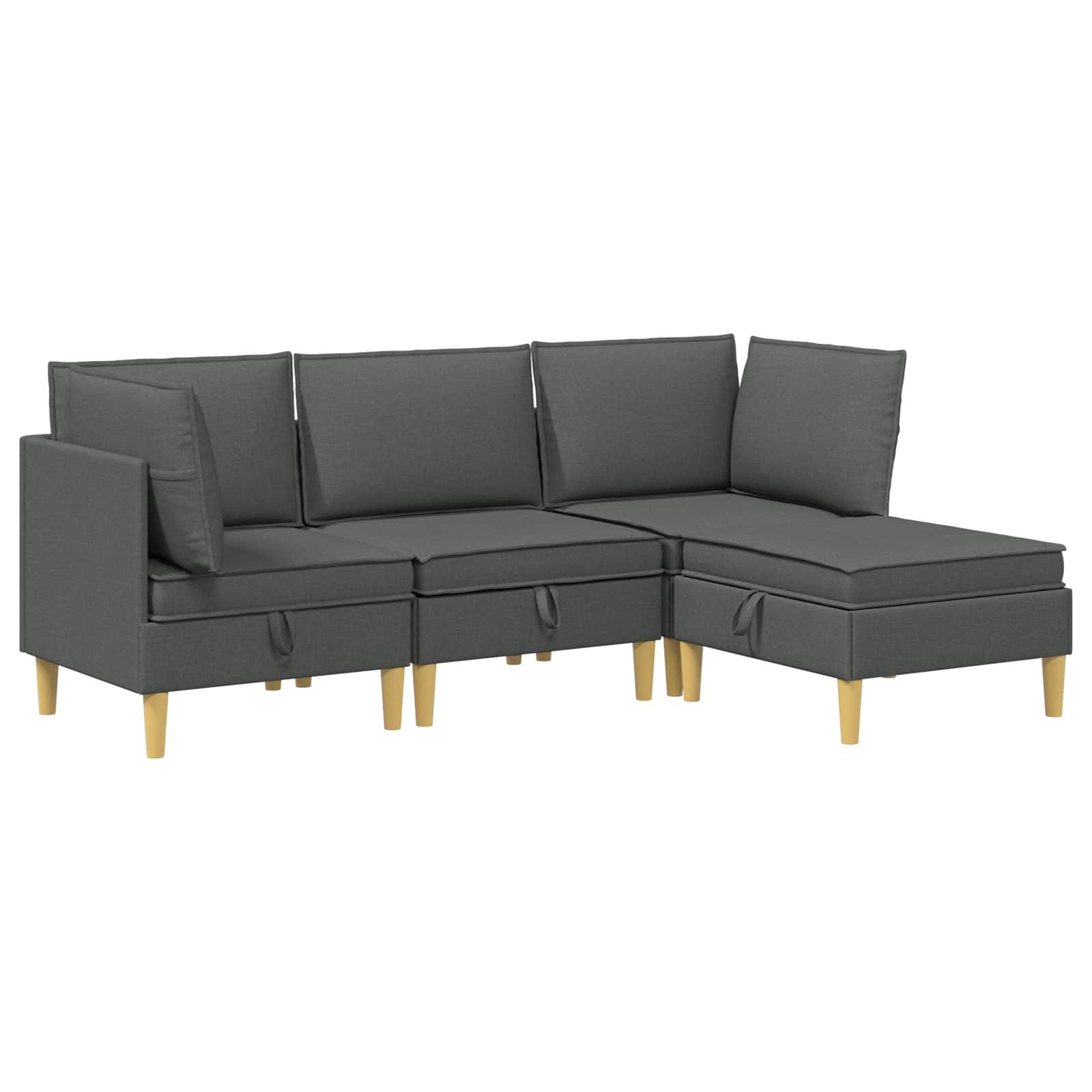 vidaXL Sitzgruppe Modular Sofa Set mit Stauraum 4 stk. Dunkelgrau Stoff, (4-tlg)