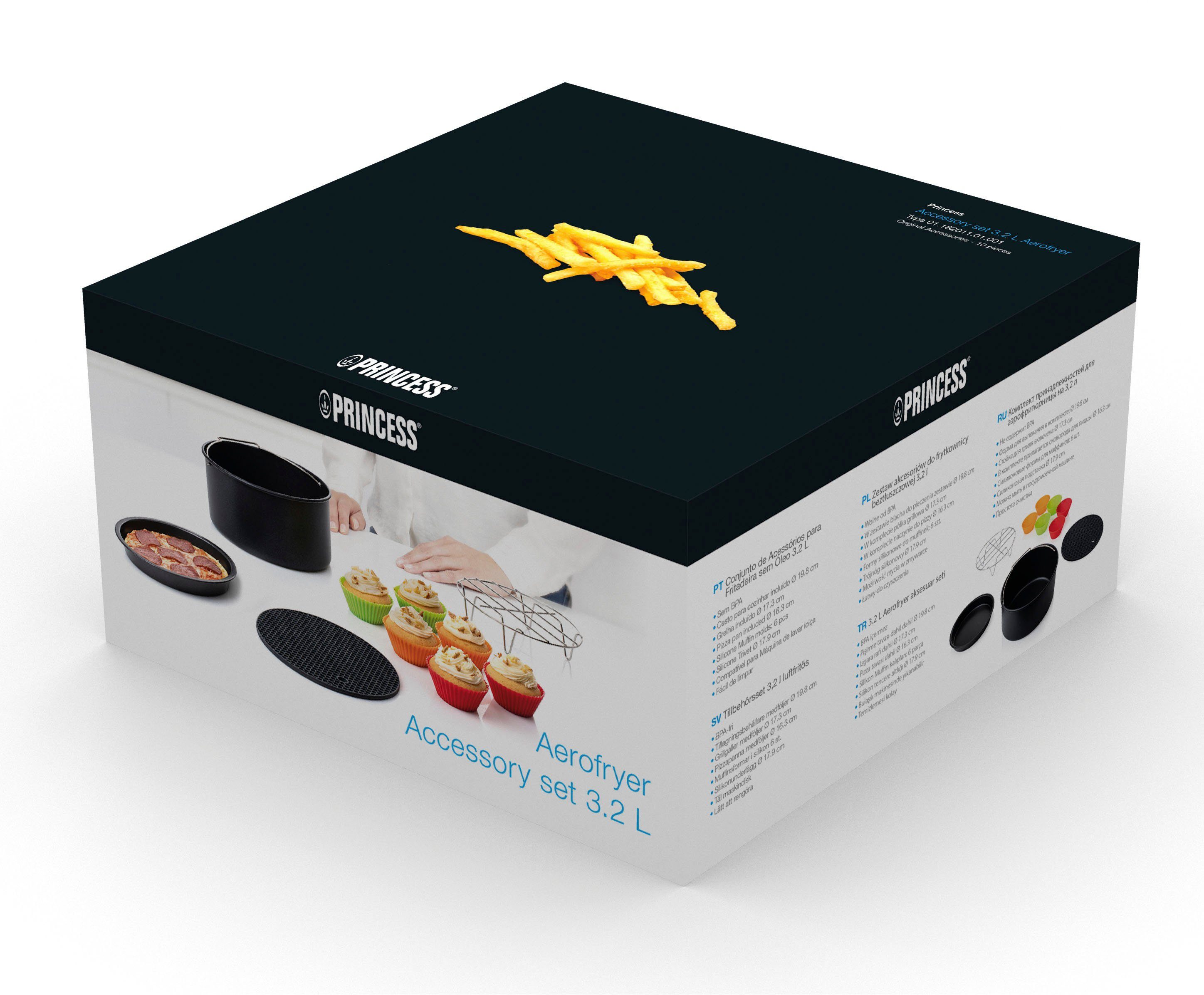 Küchenmaschinen für Zubehör Muffin-Formen), Zubehör-Set Aerofryer-Modelle PRINCESS (Backform+Grillrost+Pizzapfanne+6 182011 182021 182020,