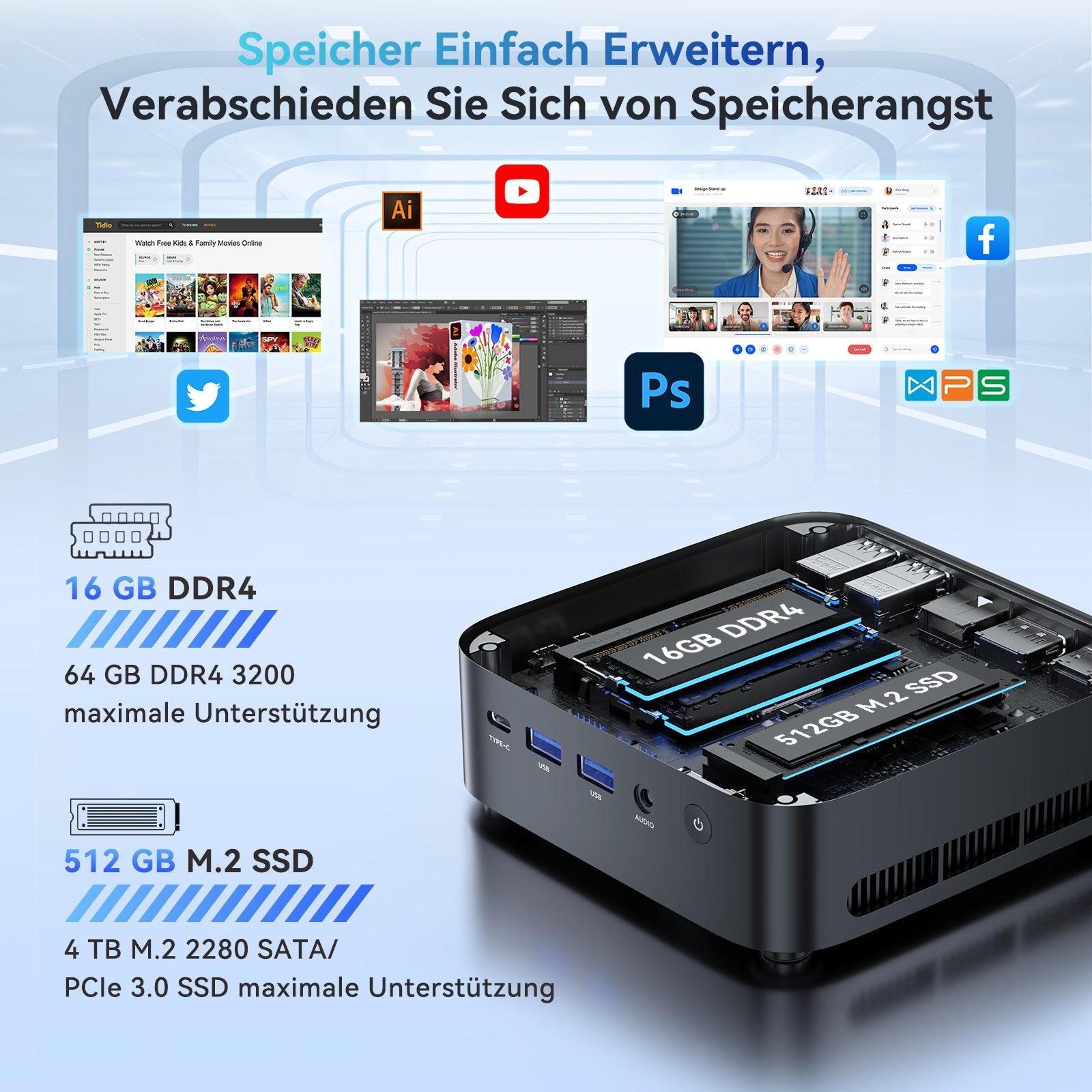 ACEMAGIC K1 AMD Ryzen R2544 (4C/8T), 16GB DDR4 RAM, 512 GB SSD, Windows 11 Pro Mini-PC (AMD Ryzen R2544, AMD Radeon™ Graphics, 16 GB RAM, 512 GB SSD, Lüfterkühlung, bis 3,7 GHz, 4K, WiFi 5/BT4.2, Mini Computer für Büro Home Gaming PC)