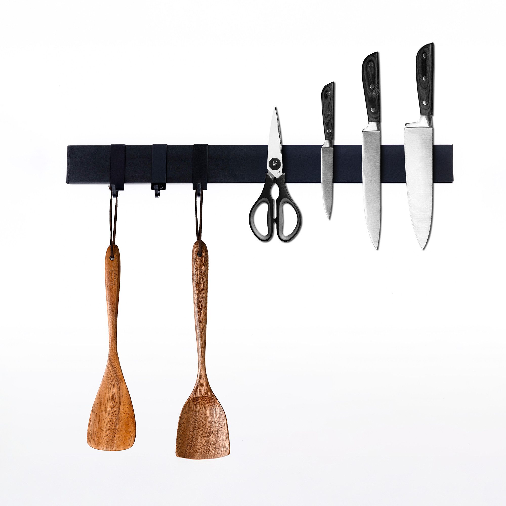 PROREGAL® Wand-Magnet Messerhalter Messerhalter aus Bambus 6,2x2,1x40cm Inkl. 3 silberne Haken Bambus