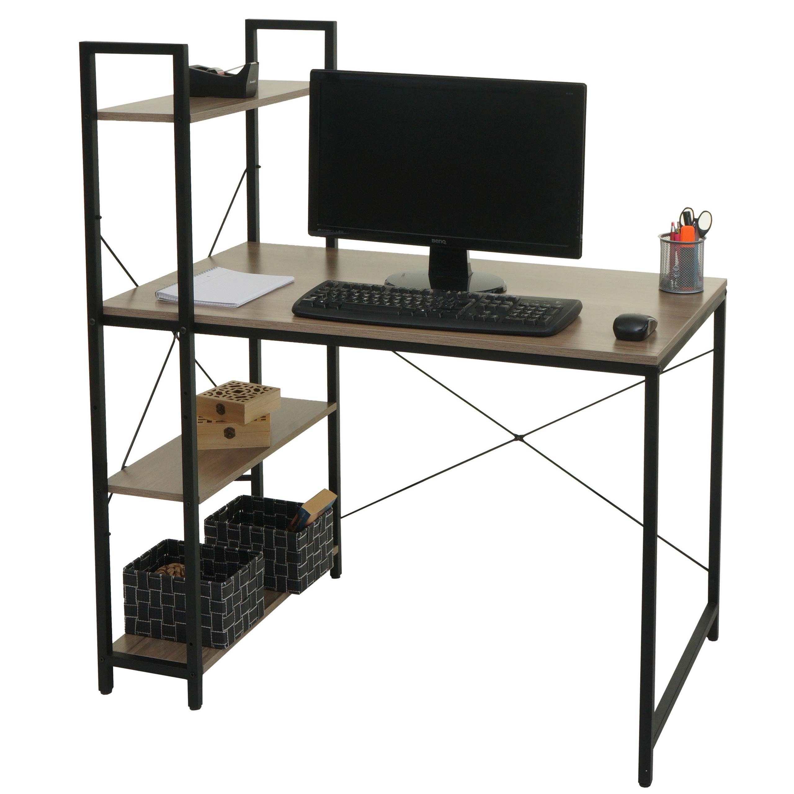 4 Regalböden, MCW MCW-K81, Tischplatte Struktur grau-braun Mit Schreibtisch | grau-braun mit